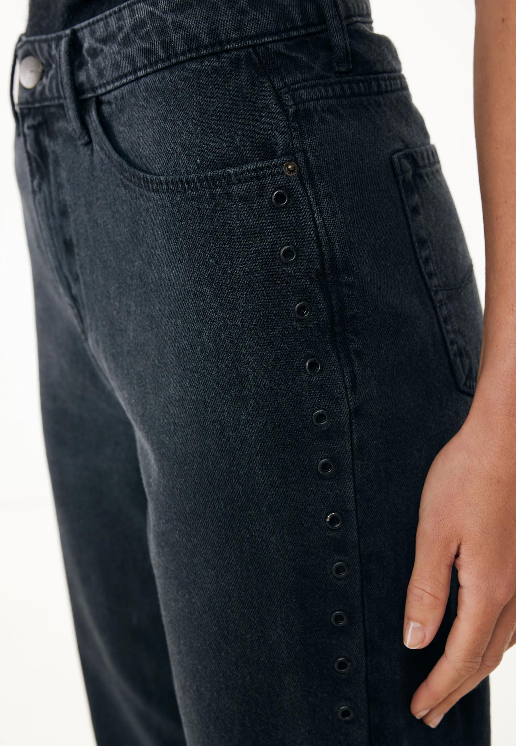90er Straight Lochstickerei-Jeans Schwarz Rinsed