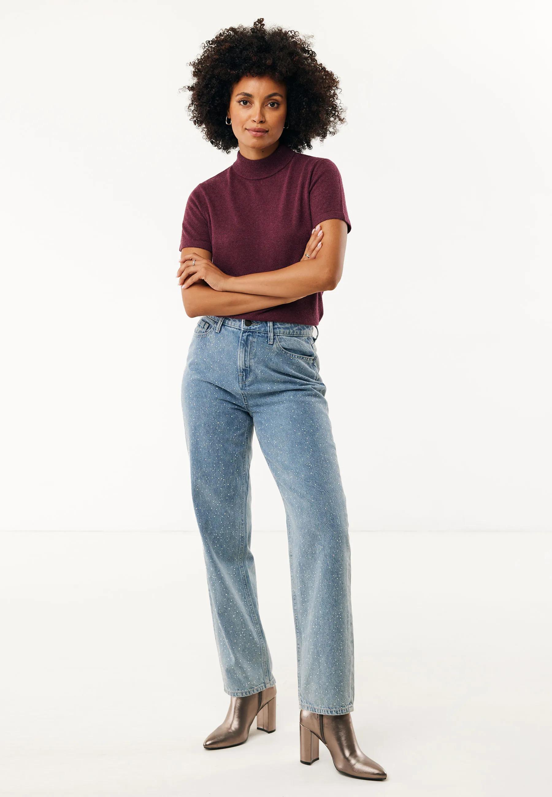 90er Straight Strass-Jeans Light Stone