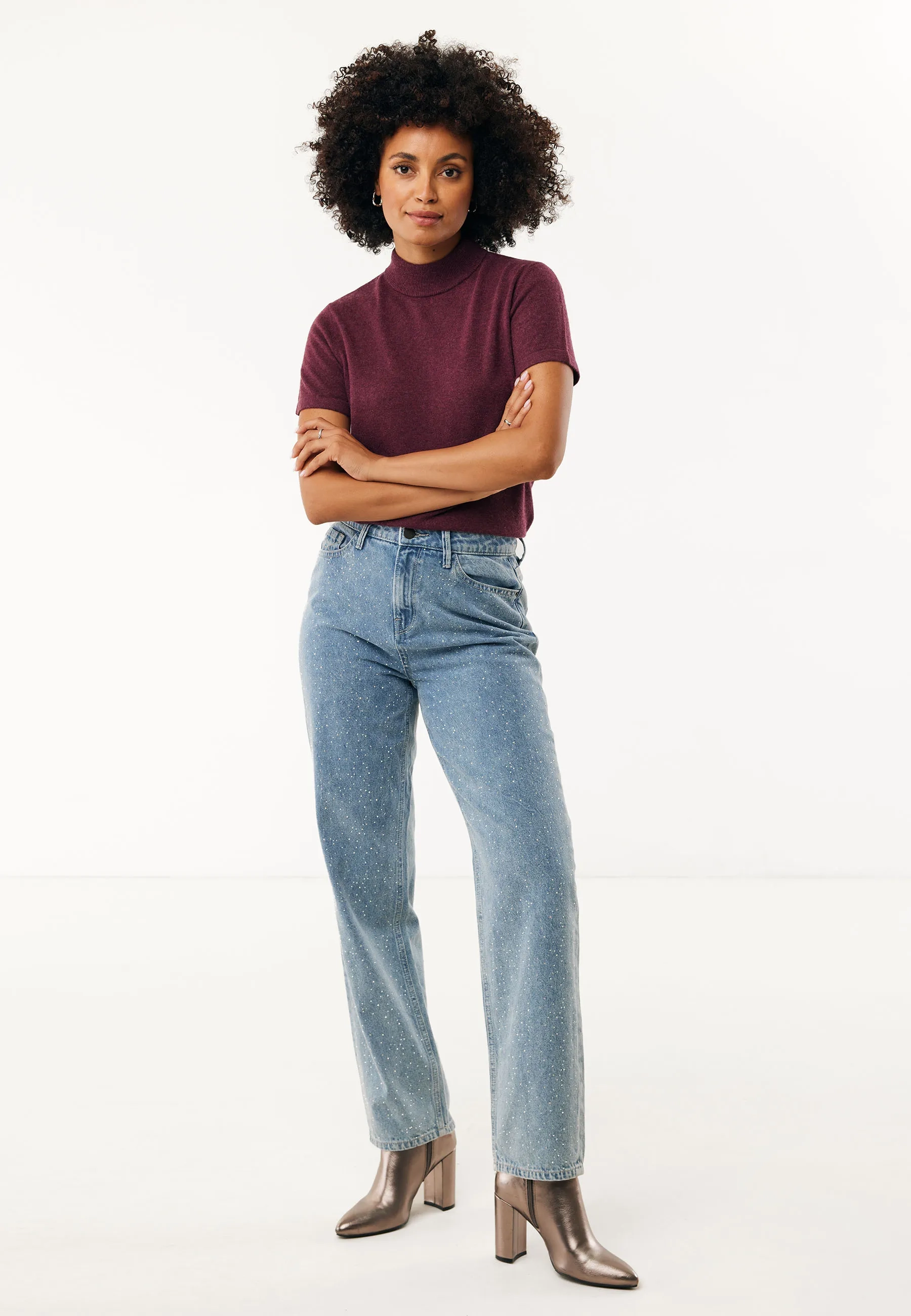 90s straight strass jeans Licht stone