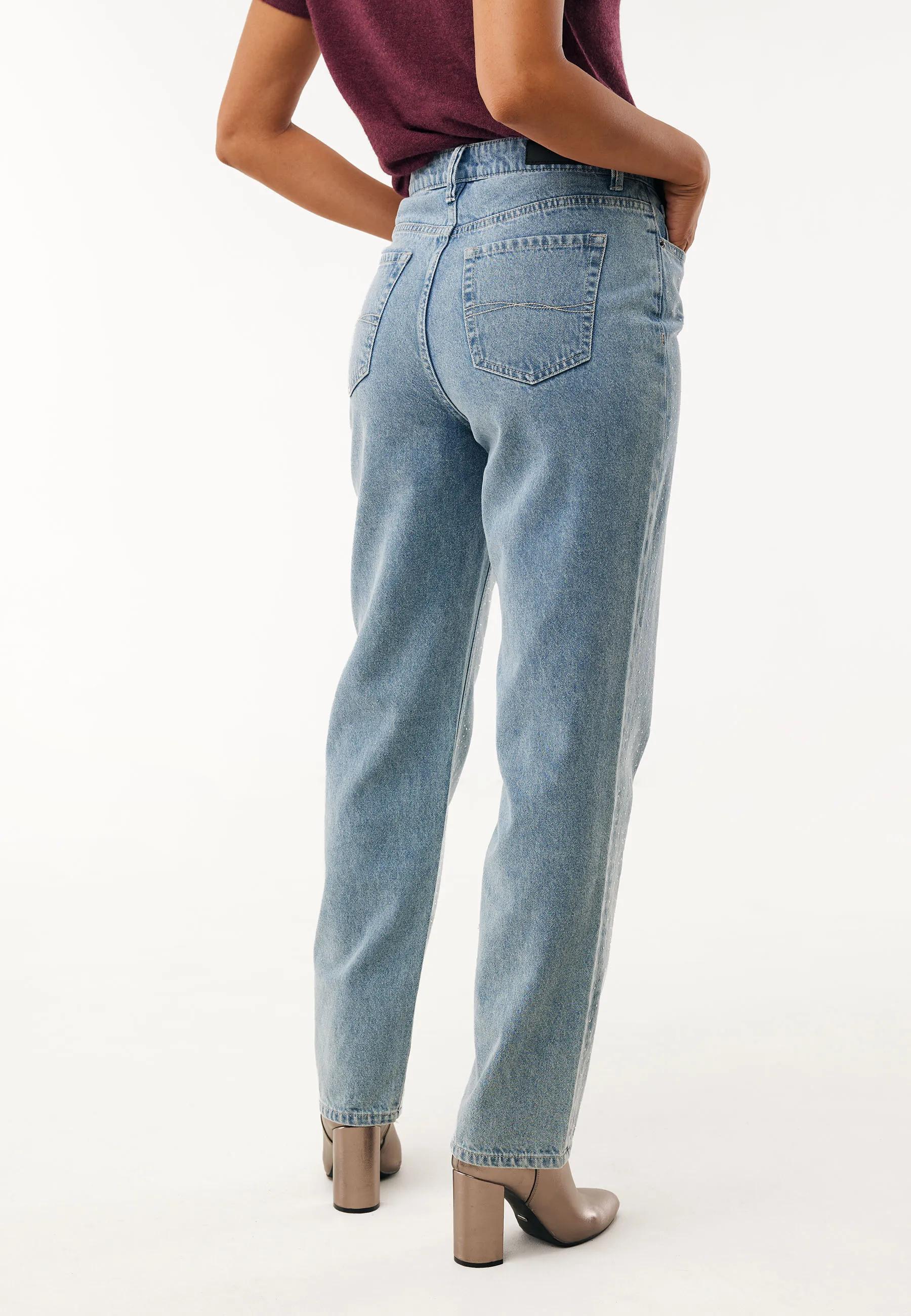90er Straight Strass-Jeans Light Stone