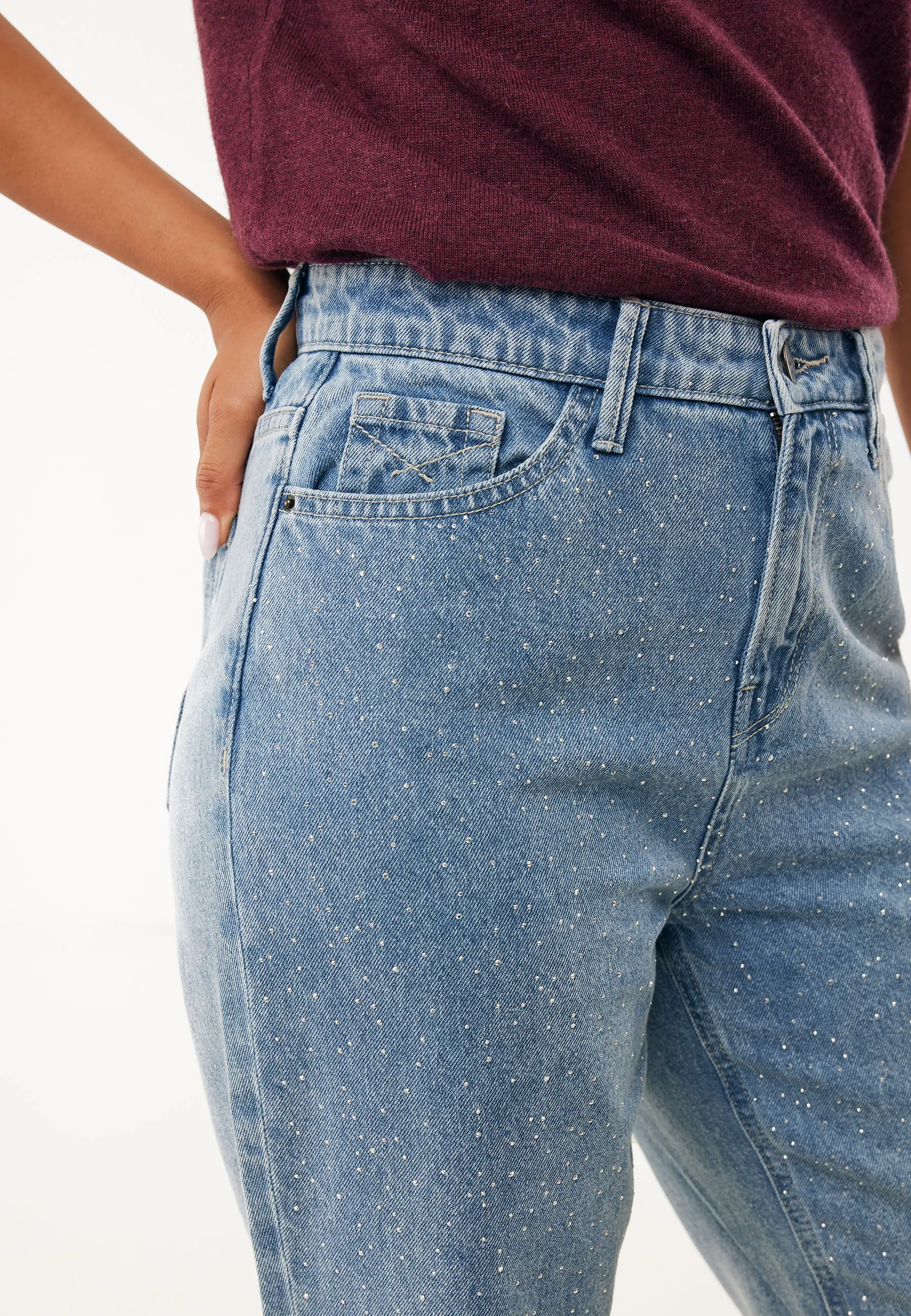 90s straight strass jeans Licht stone