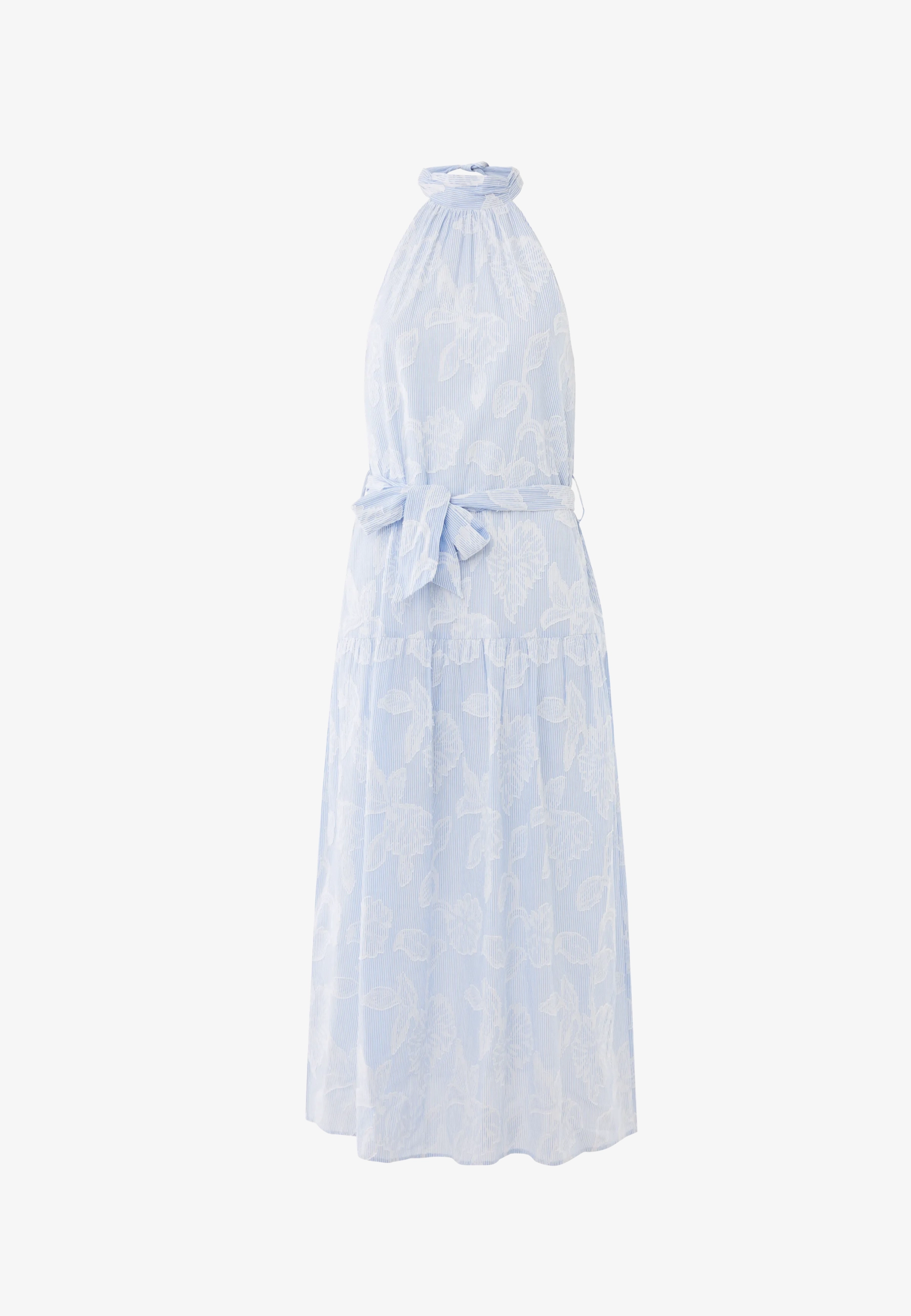 Gestreepte flower jacquard jurk Fresh blue