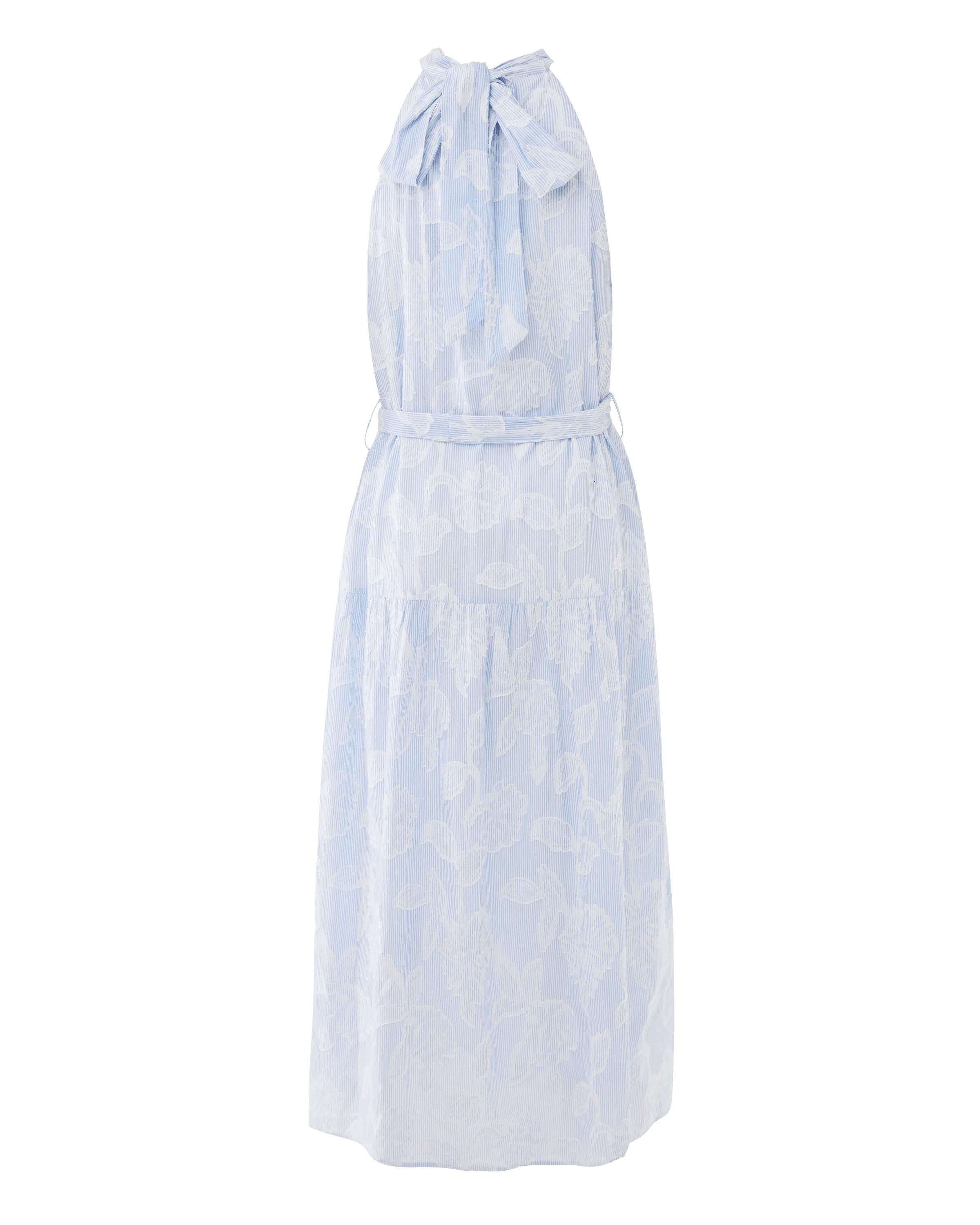 Gestreepte flower jacquard jurk Fresh blue