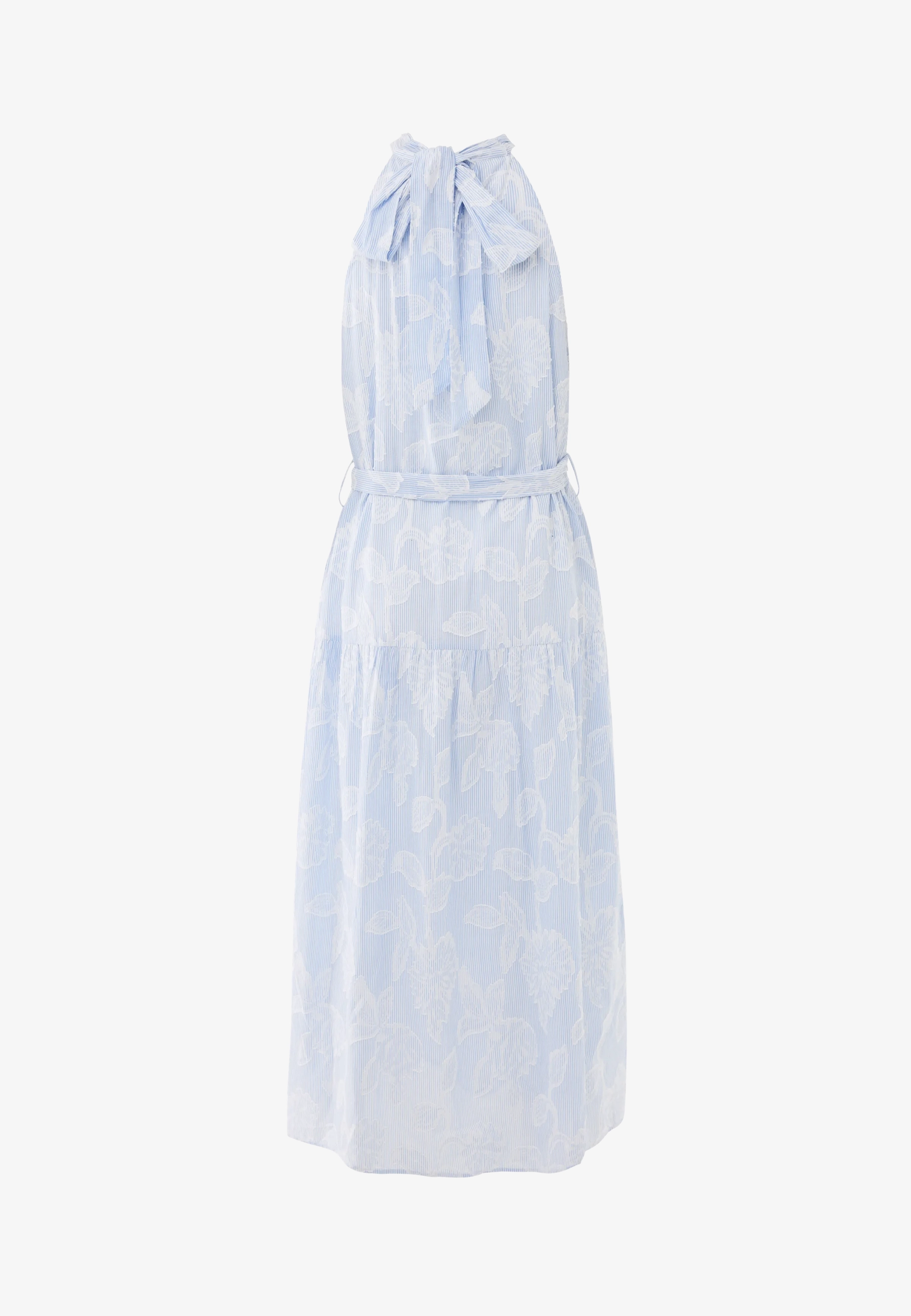 Gestreepte flower jacquard jurk Fresh blue