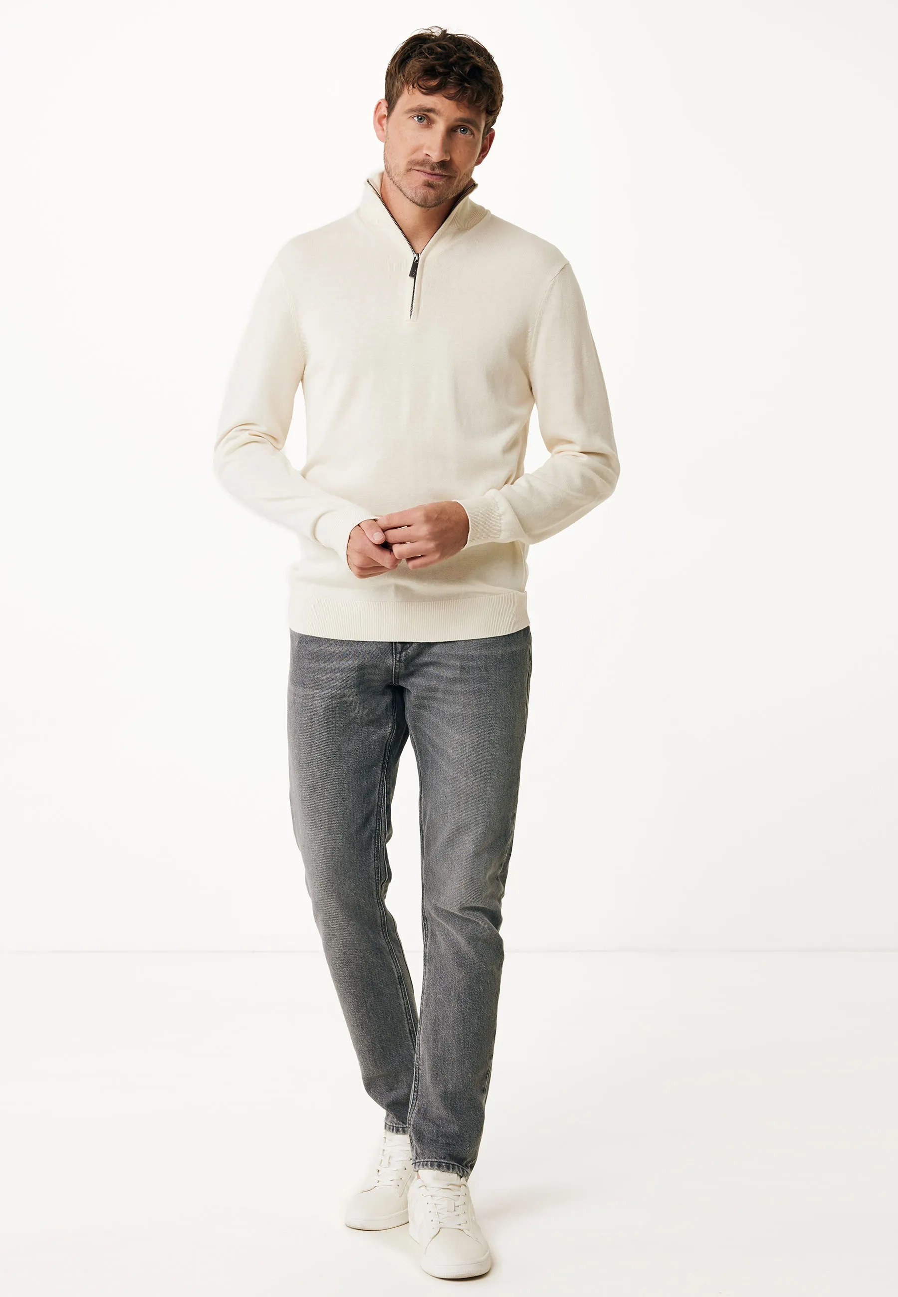 Mateo Premium gebreide trui halve rits Warm wit