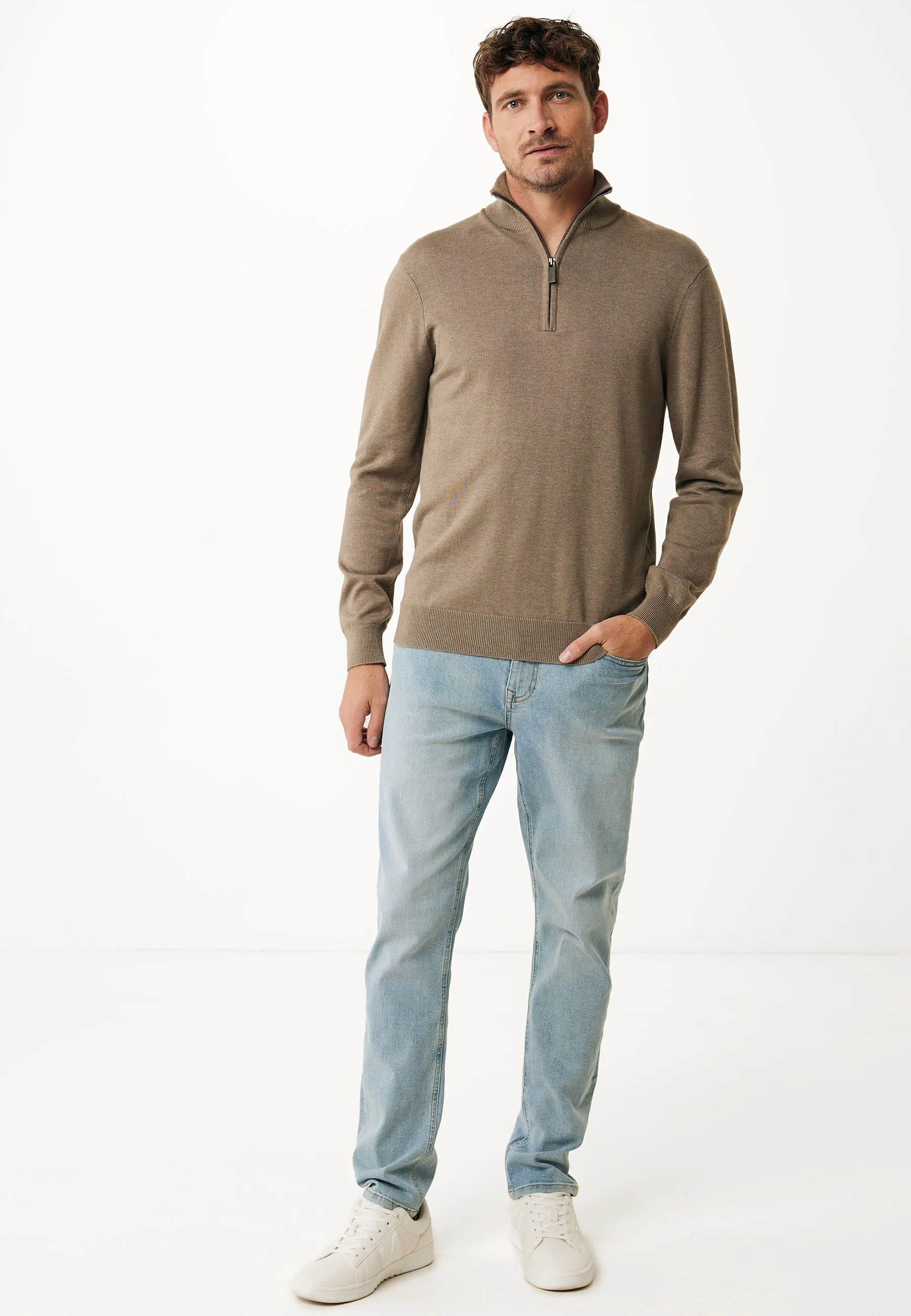 Mateo Premium gebreide trui halve rits Taupe