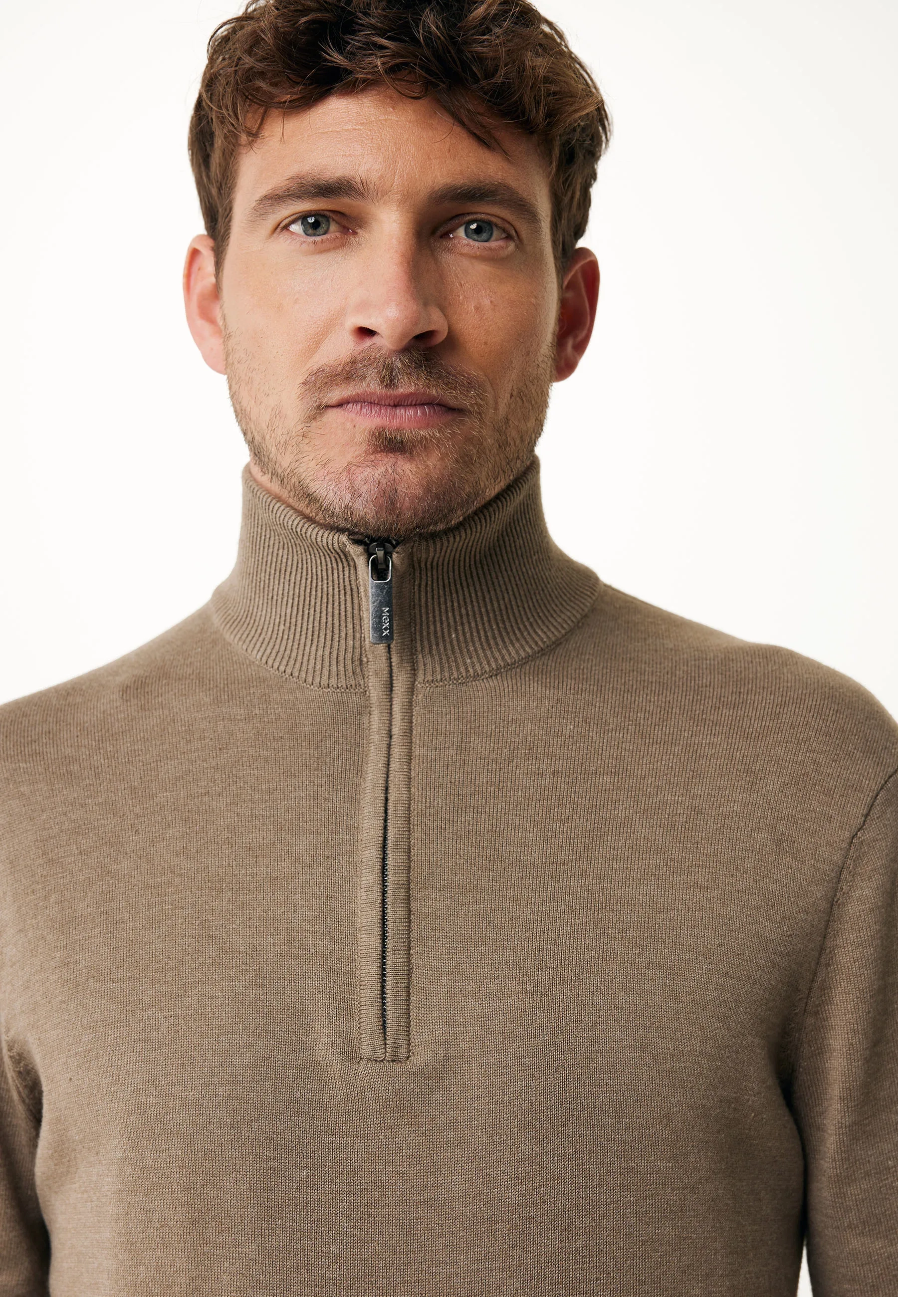 Mateo Premium gebreide trui halve rits Taupe