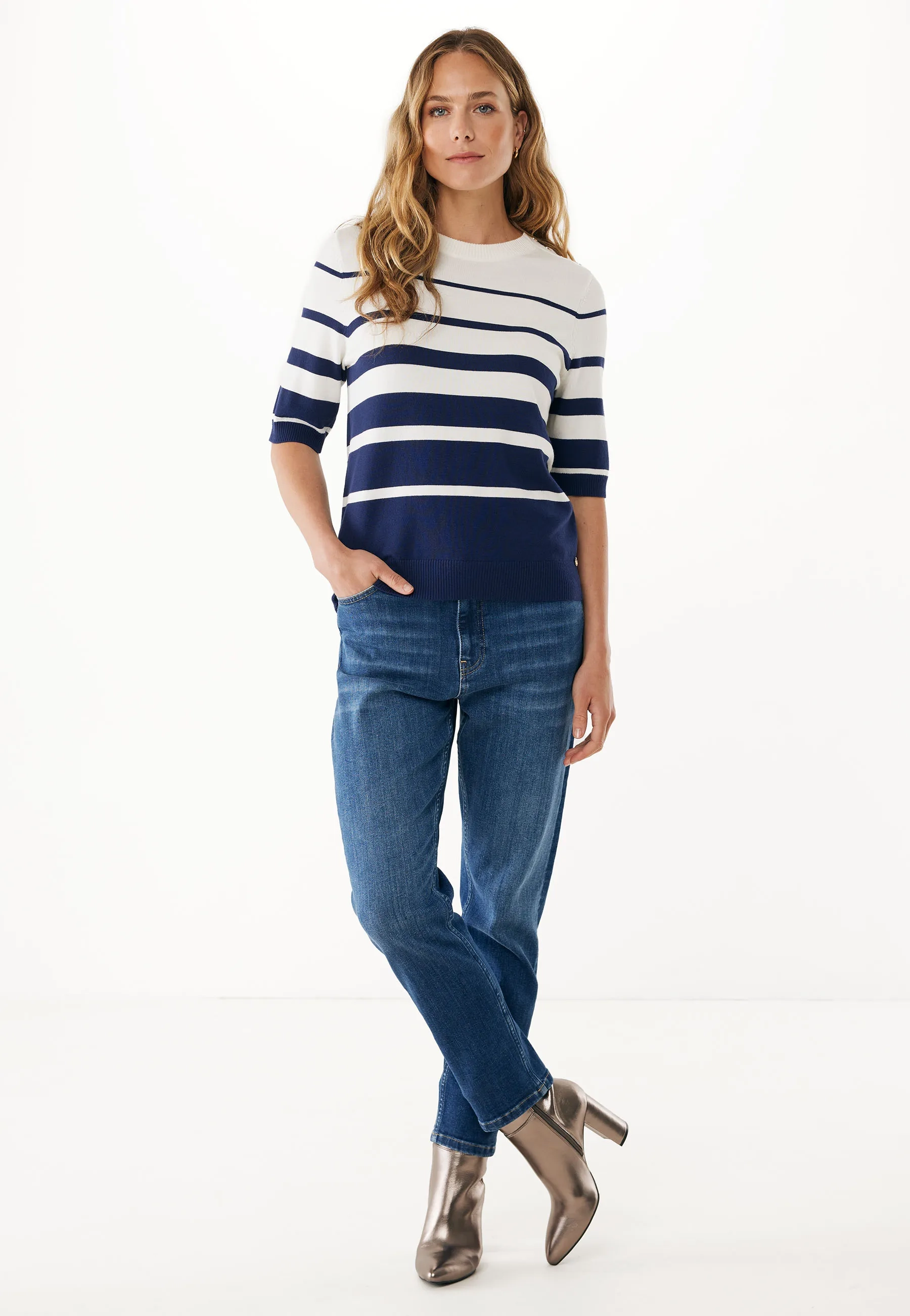 Aster gestreepte gebreide top Midnight blue