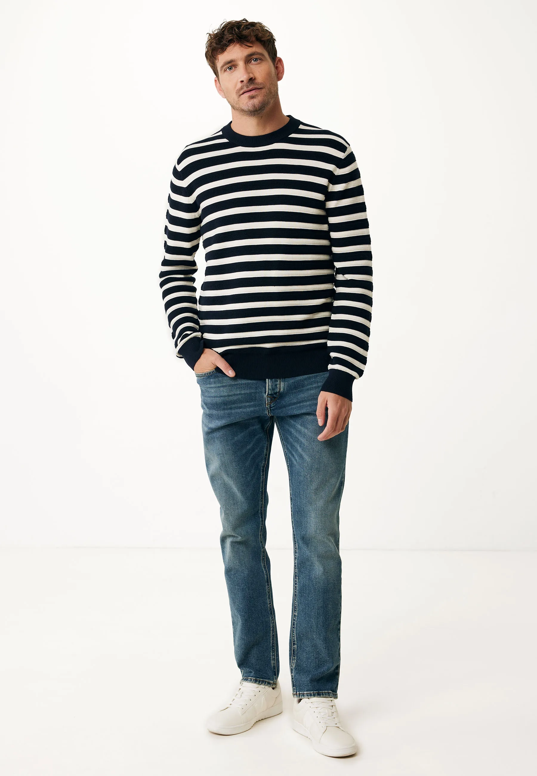 Jacquard Knit Striped Sweater Navy