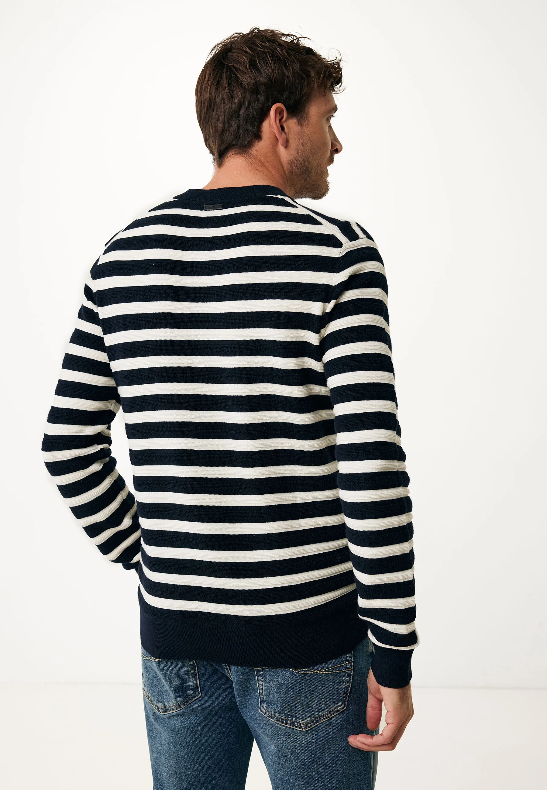 Jacquard Knit Striped Sweater Navy