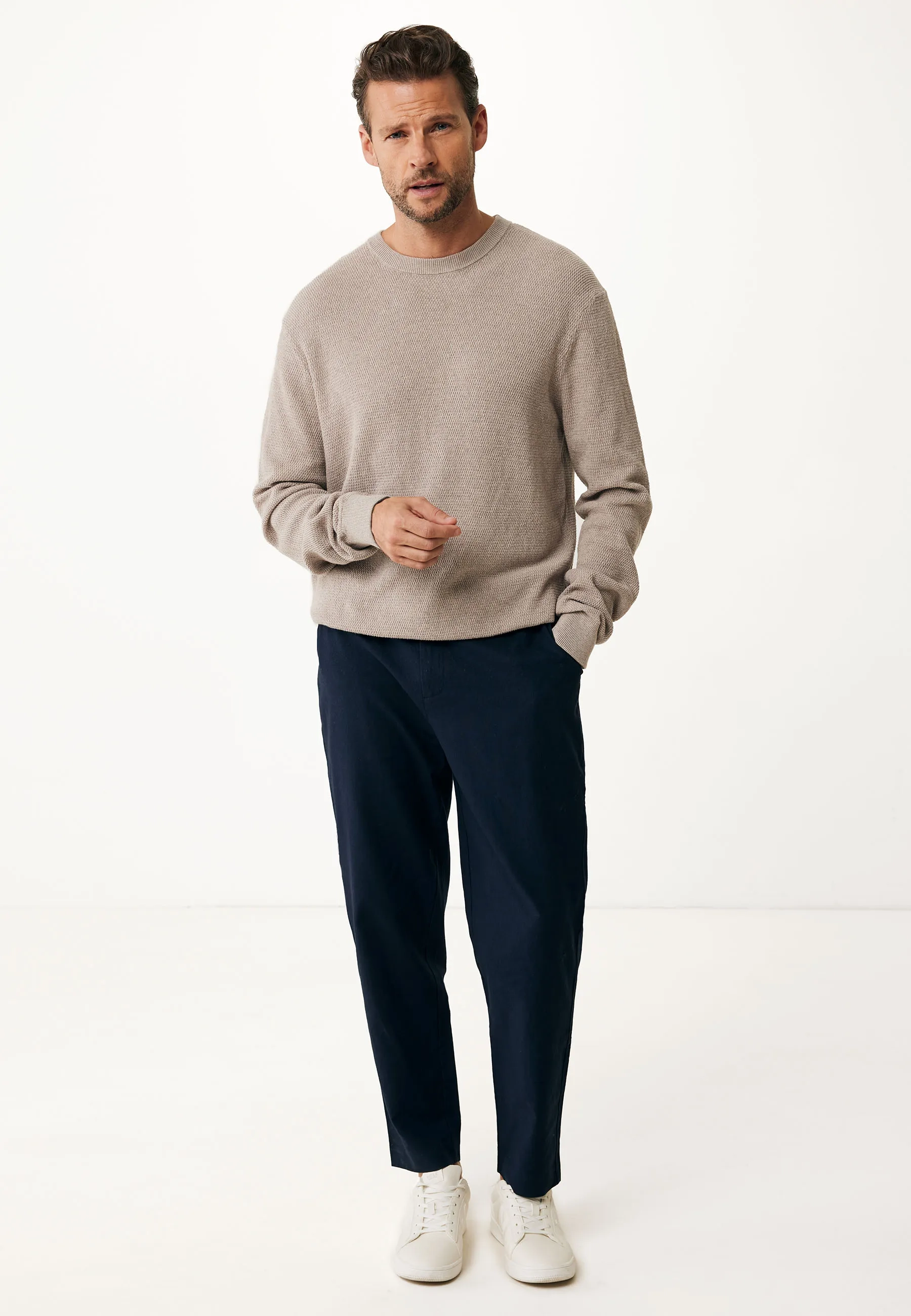 Gestructureerde gebreide trui Taupe mêlee