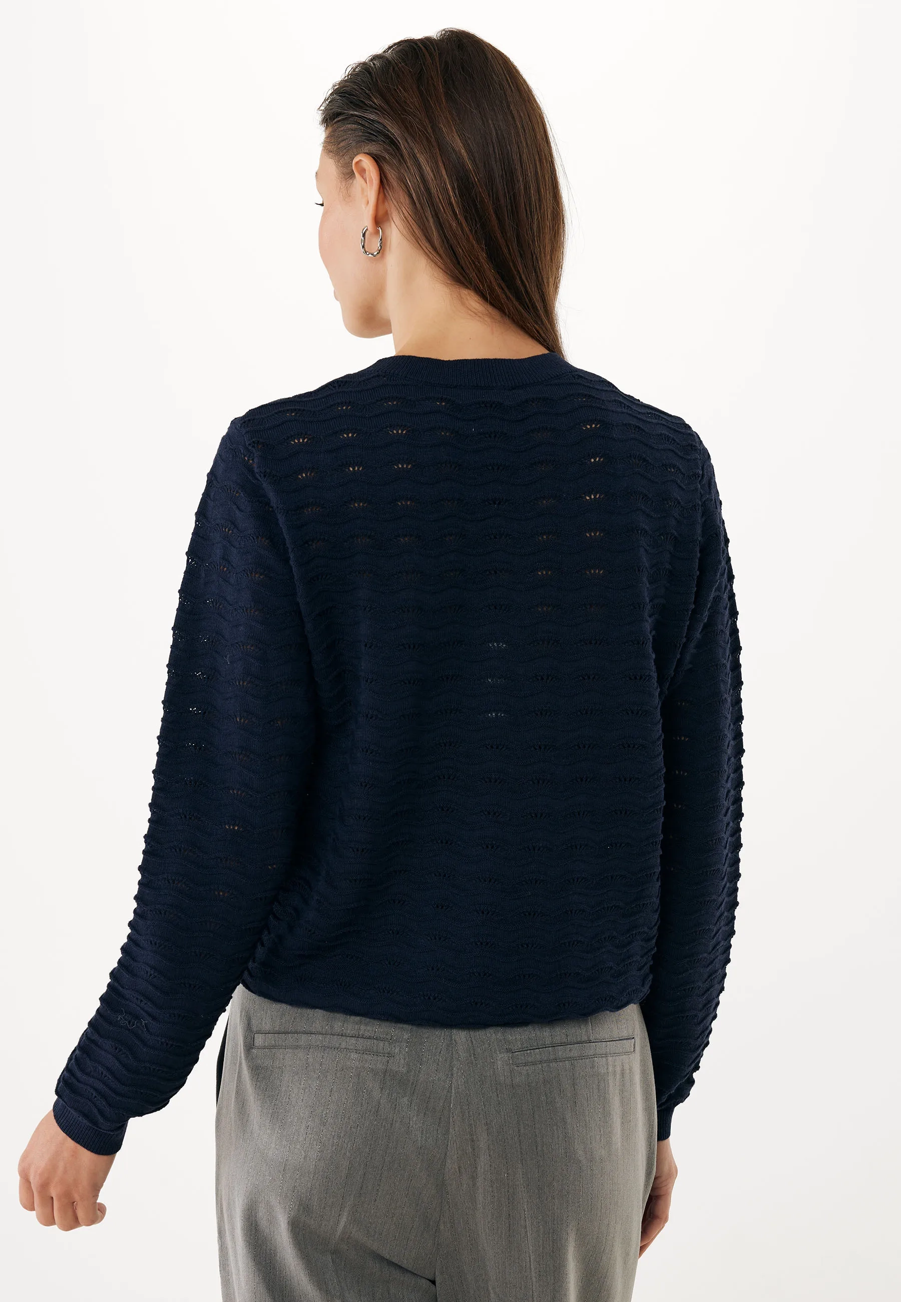 Ajoure gebreide trui Midnight blue