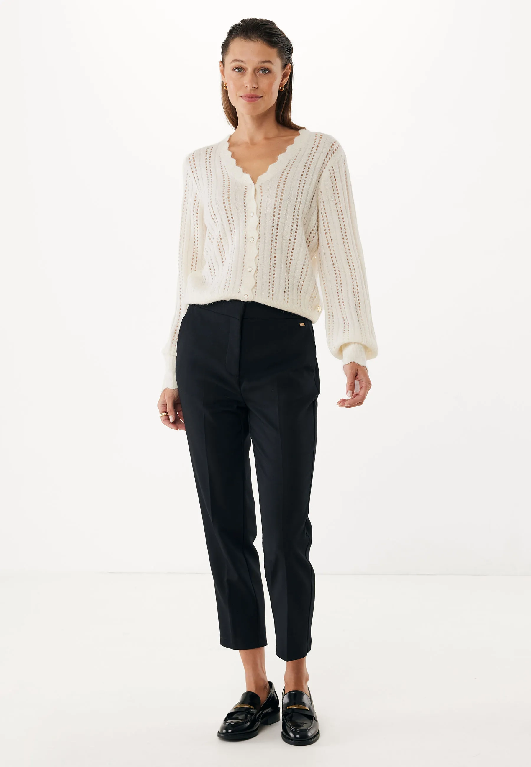 Ajoure gebreid vest Crème