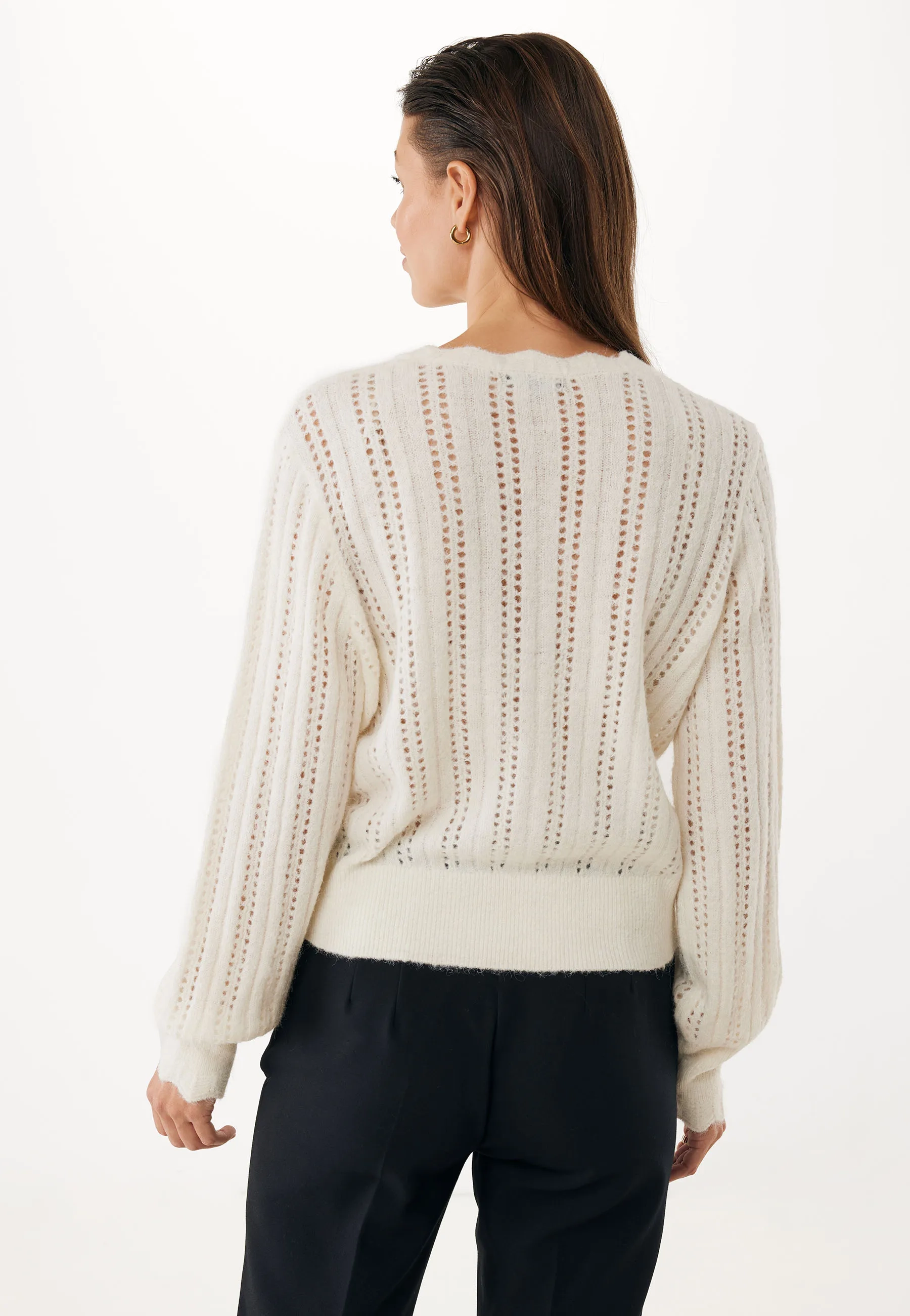 Ajoure gebreid vest Crème