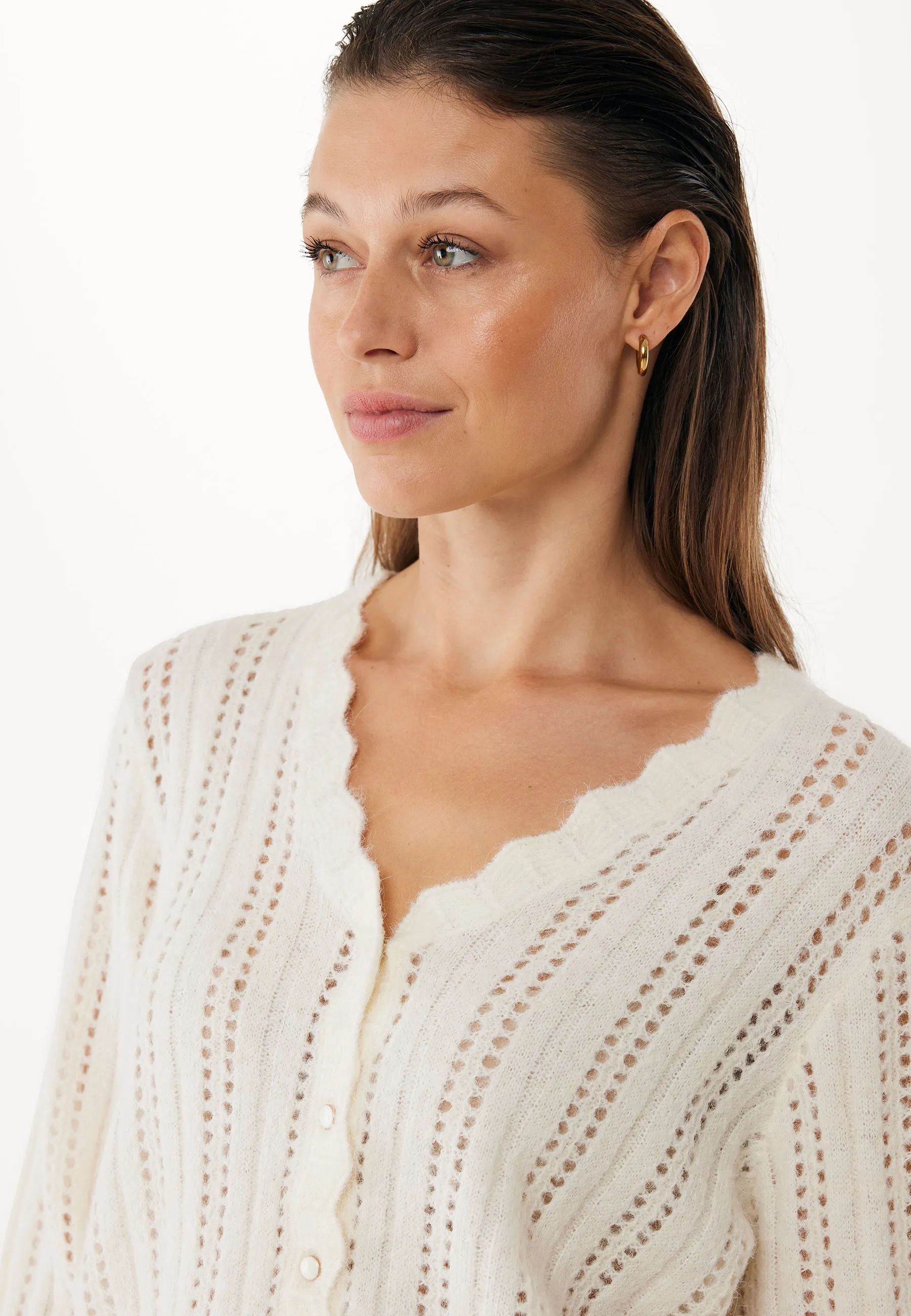 Ajoure gebreid vest Crème