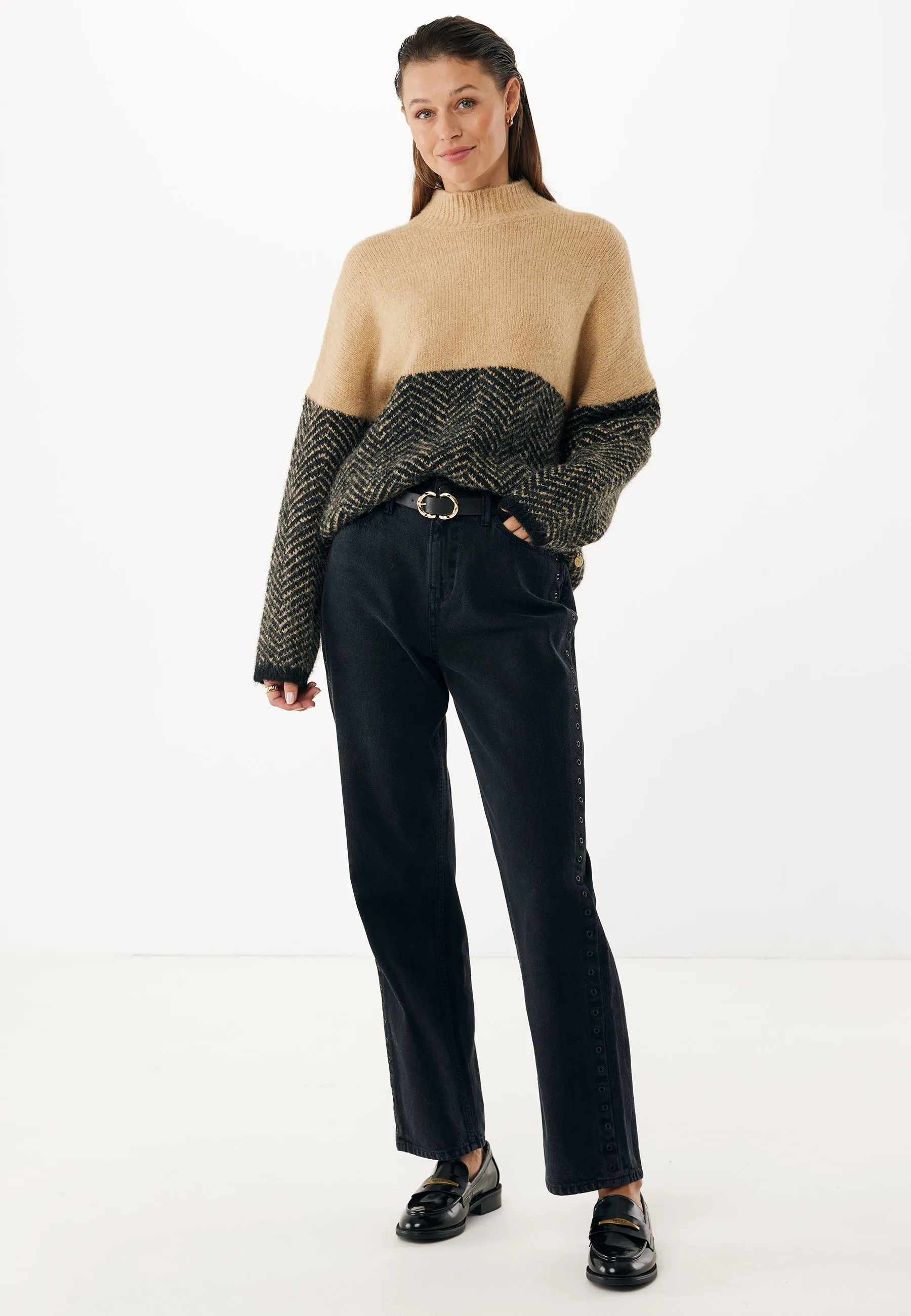 Herringbone colpullover Tan