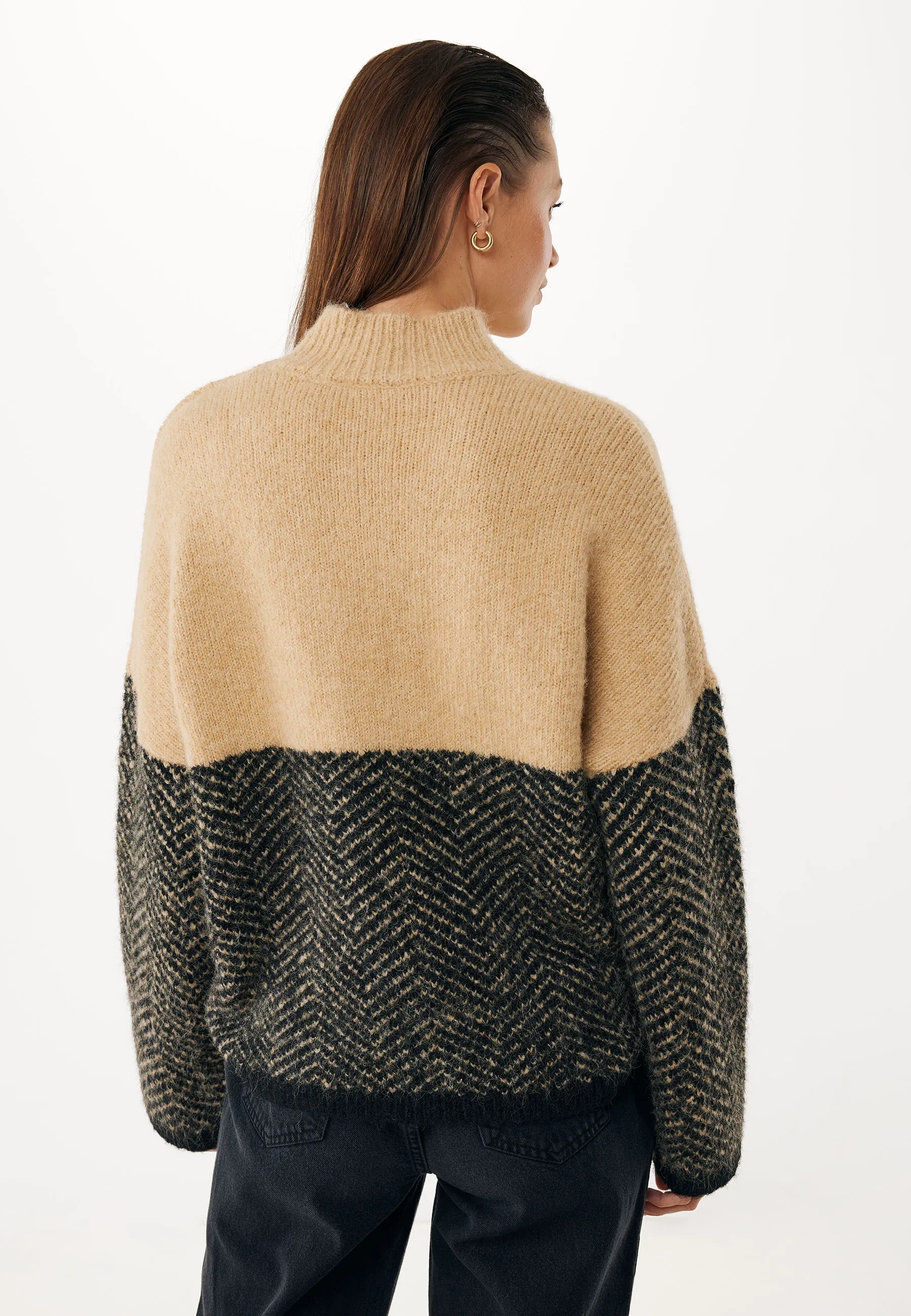Herringbone colpullover Tan