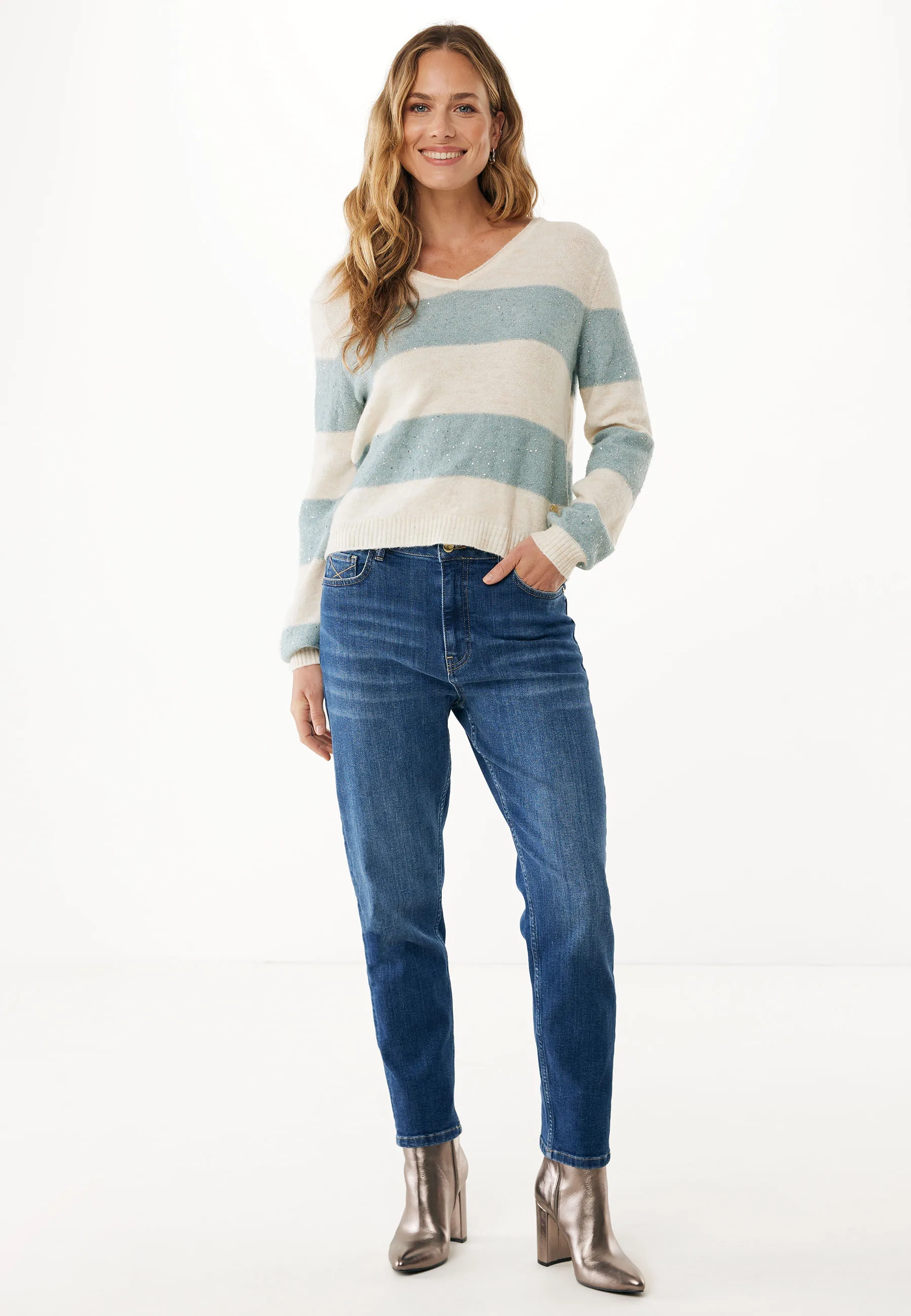 Fancy V-hals jumper Crème