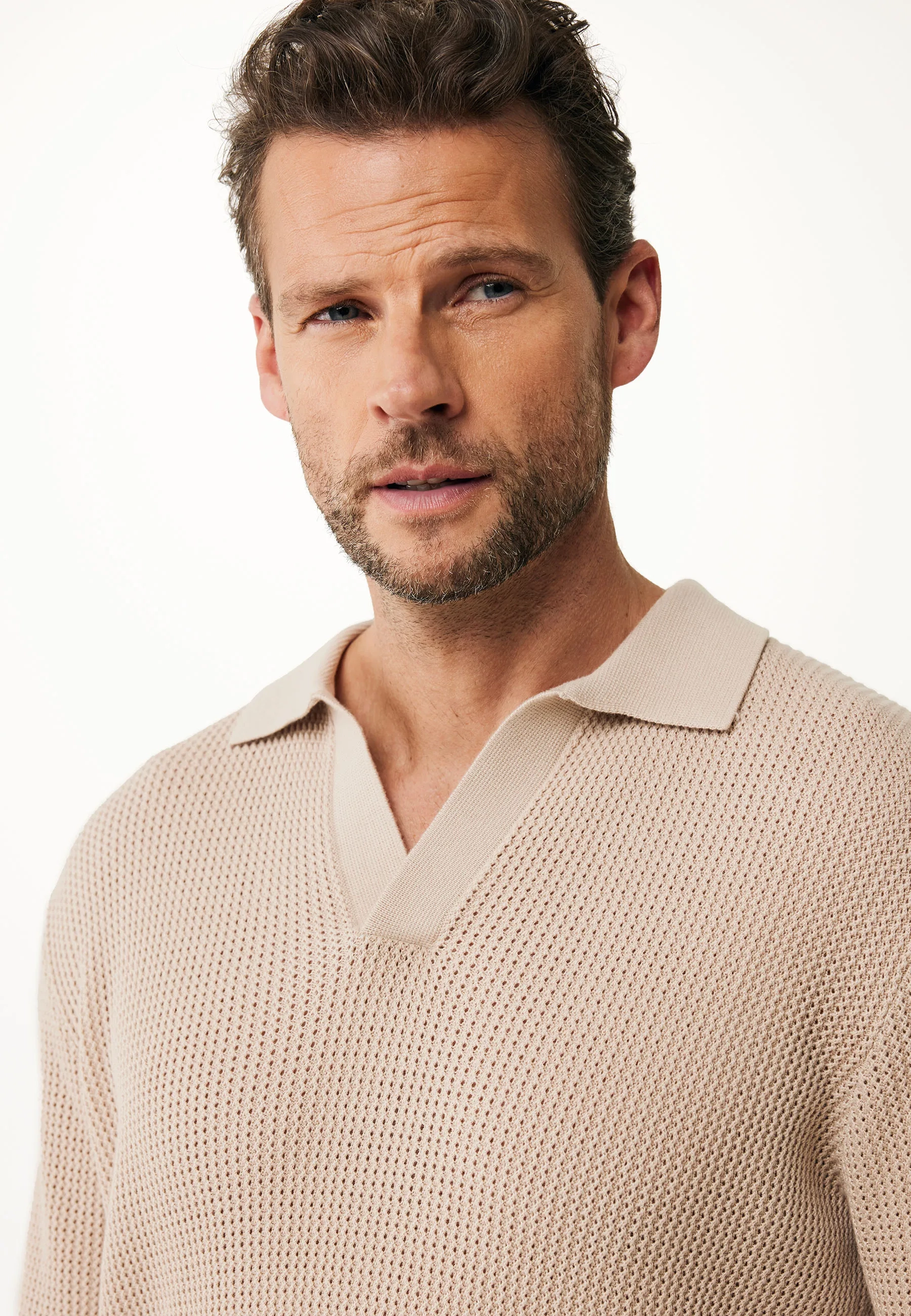 Mexx Heren | Sand gebreid poloshirt