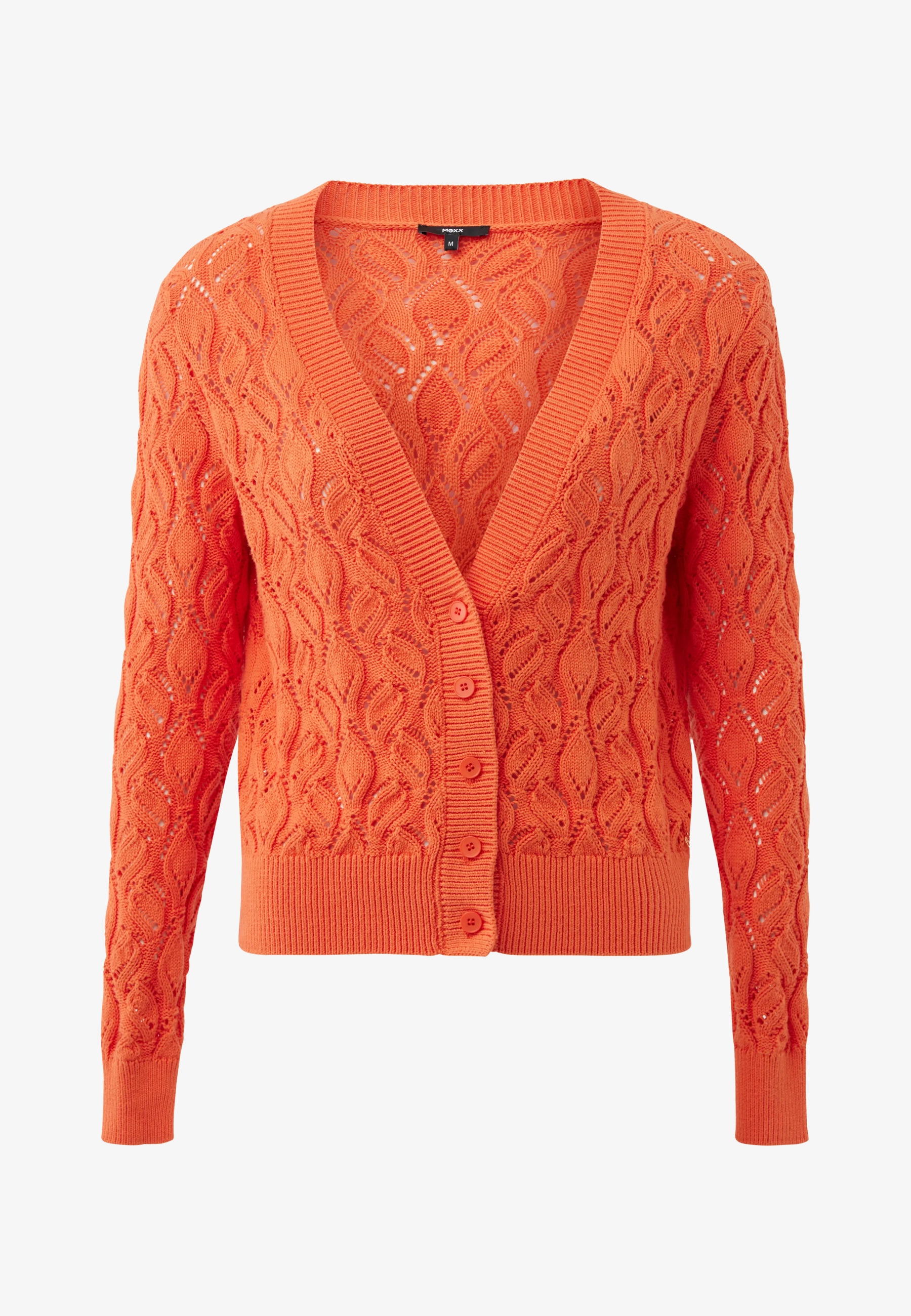 Gebreid Vest Met Bloemmotief Zacht Oranje