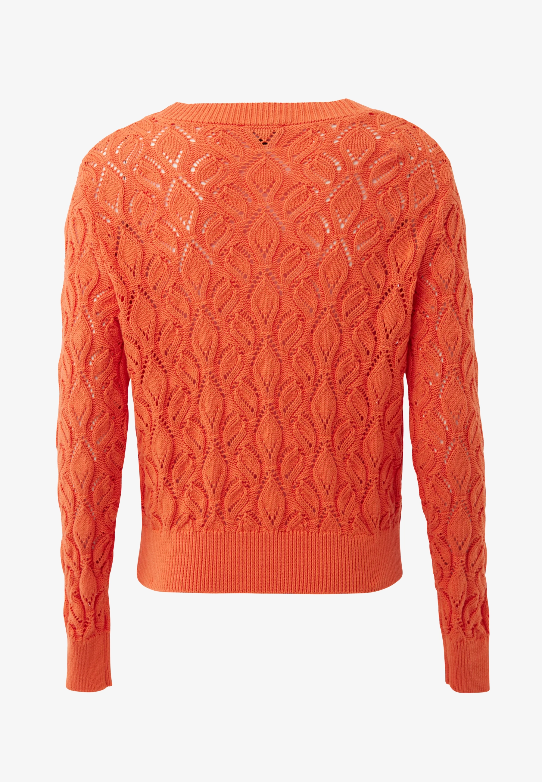 Gebreid Vest Met Bloemmotief Zacht Oranje