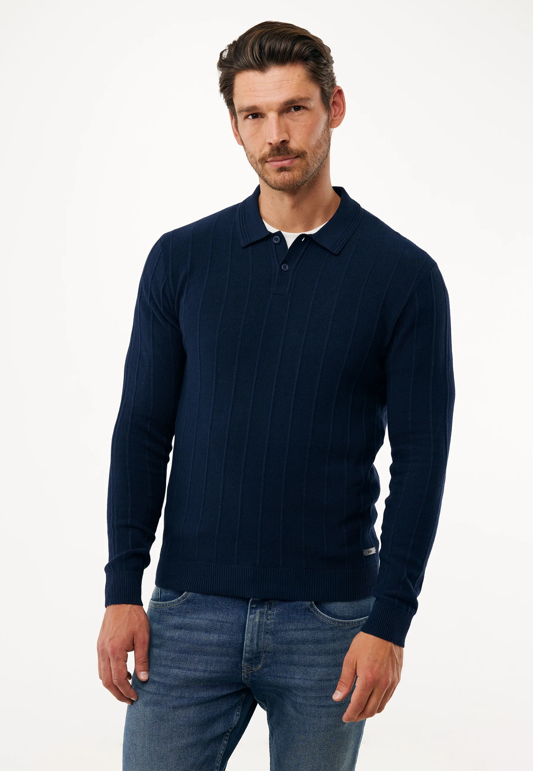 Gebreide gestreepte polo Mid navy
