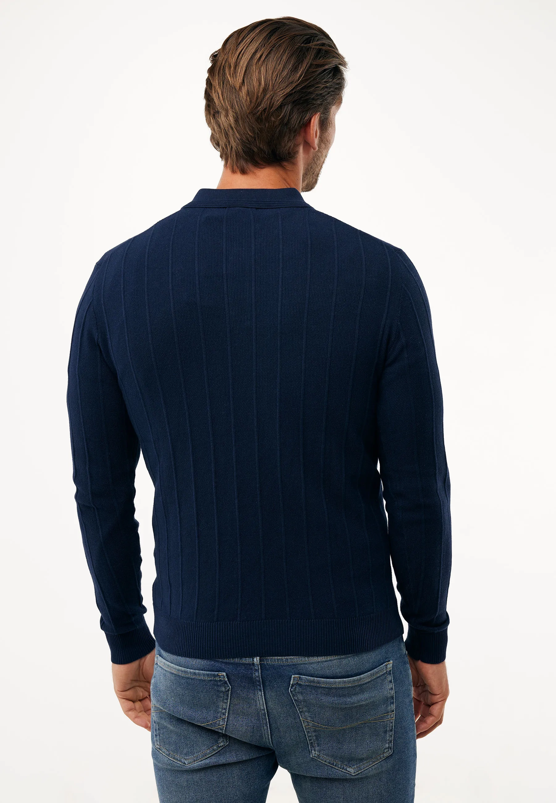 Gebreide gestreepte polo Mid navy