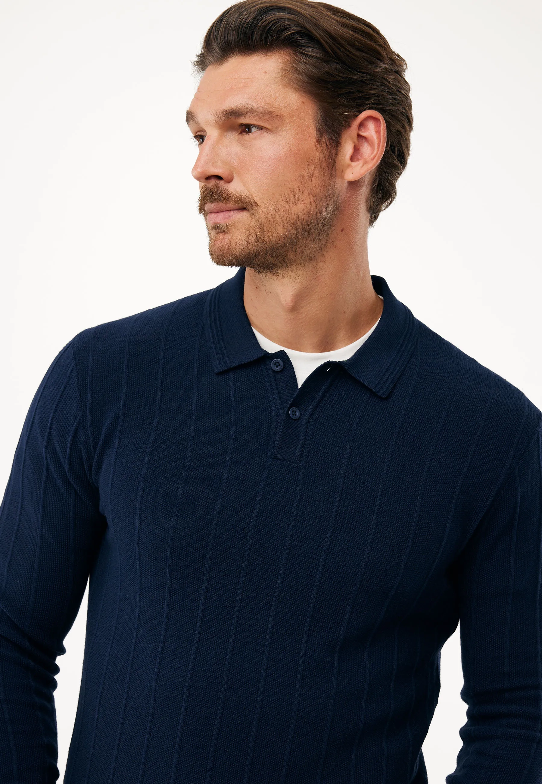 Gebreide gestreepte polo Mid navy