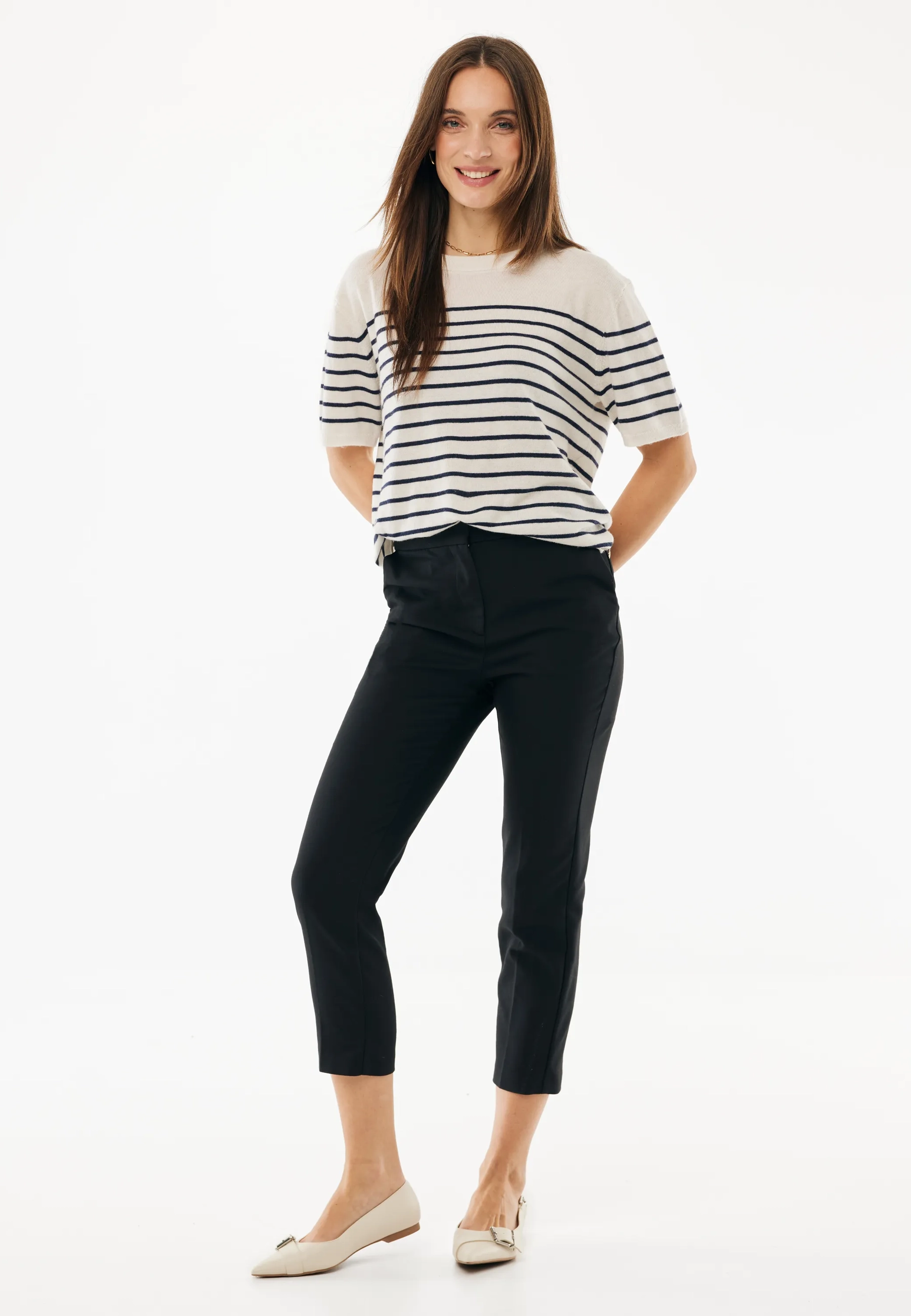 Camelia Gestreepte Top Boxy Fit Off White