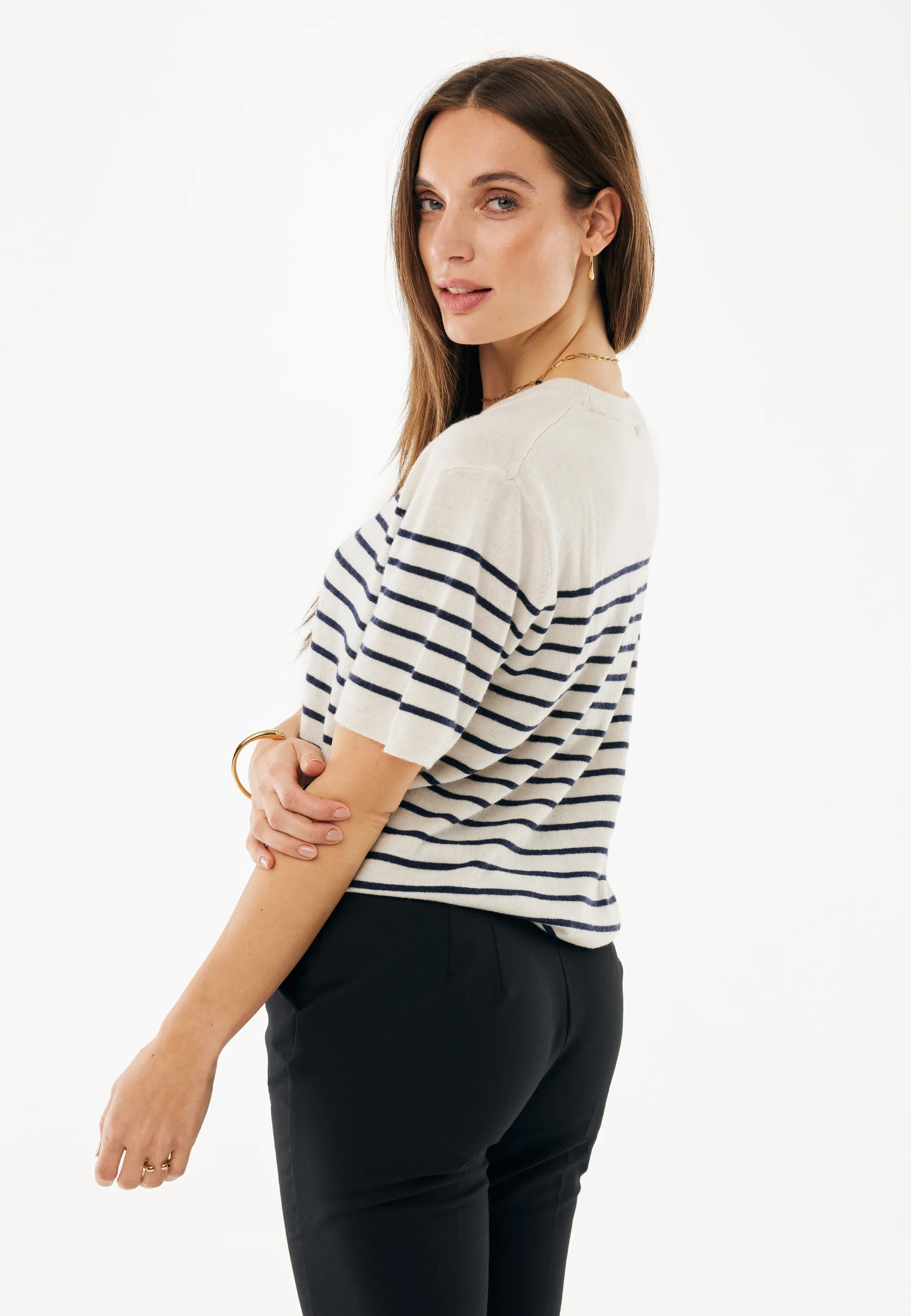 Camelia Gestreepte Top Boxy Fit Off White