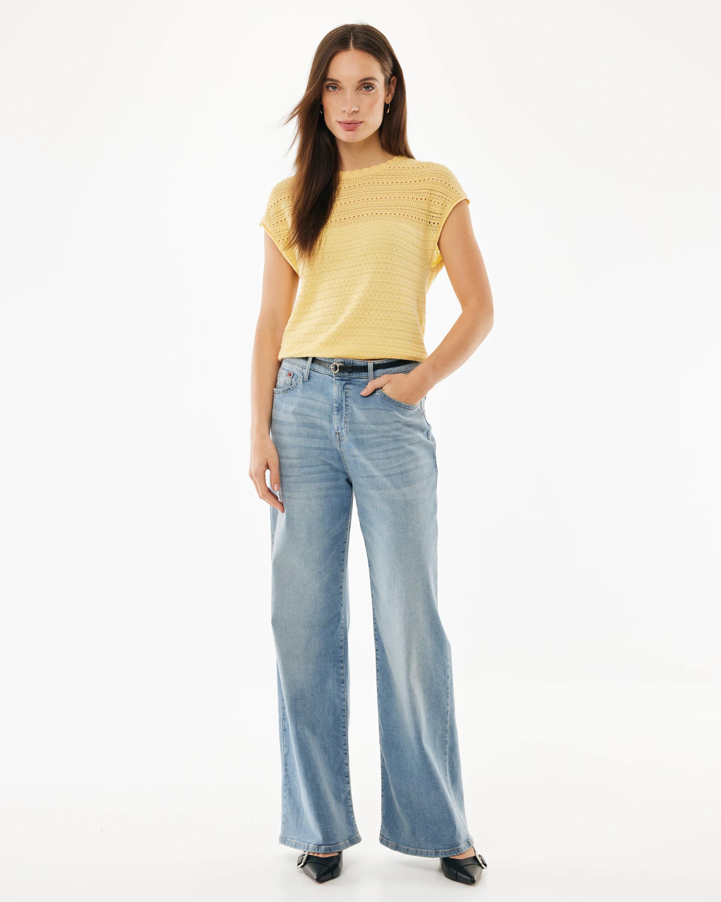 Ajour Capsleeve Top Light Yellow