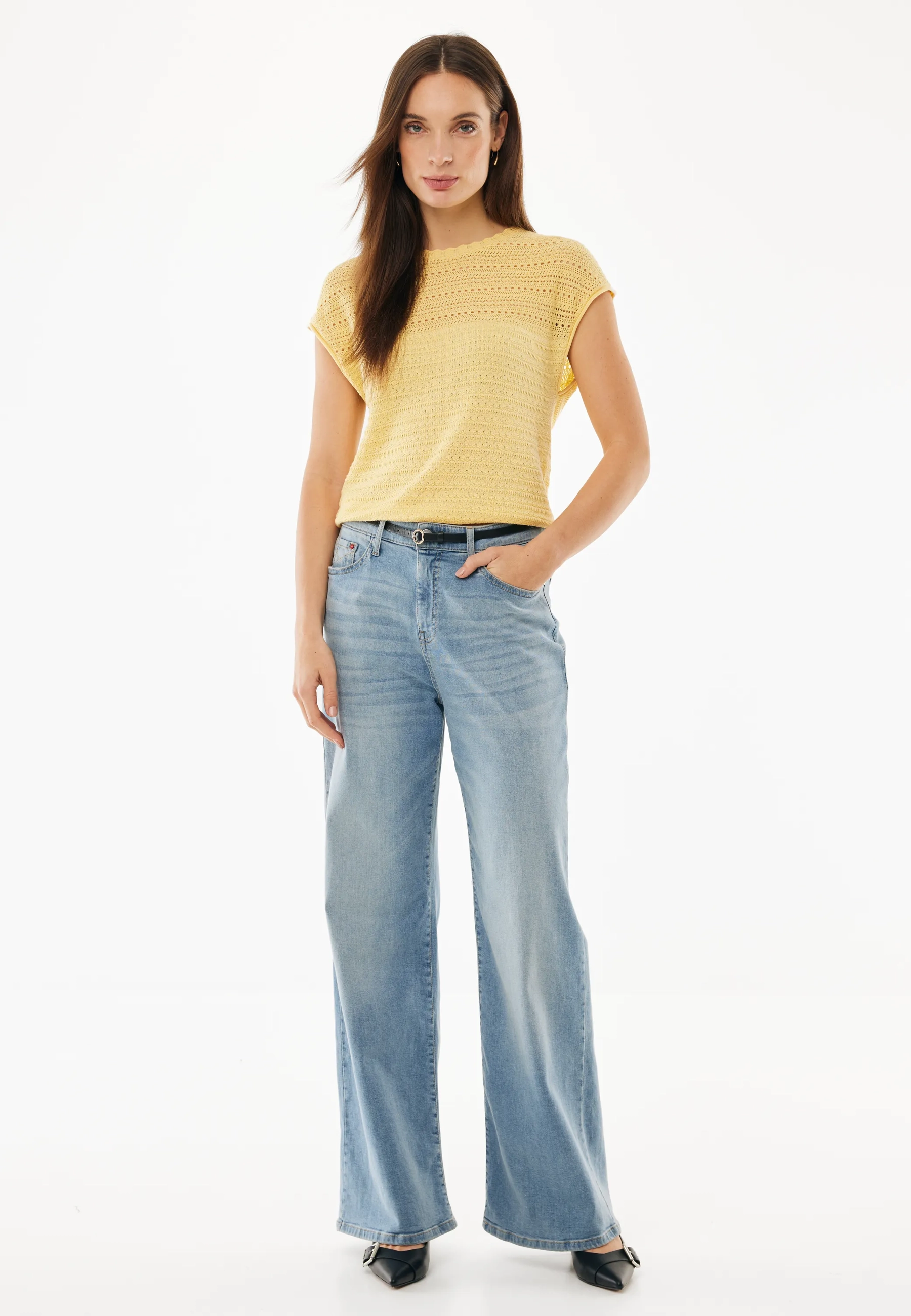 Ajour Capsleeve Top Light Yellow
