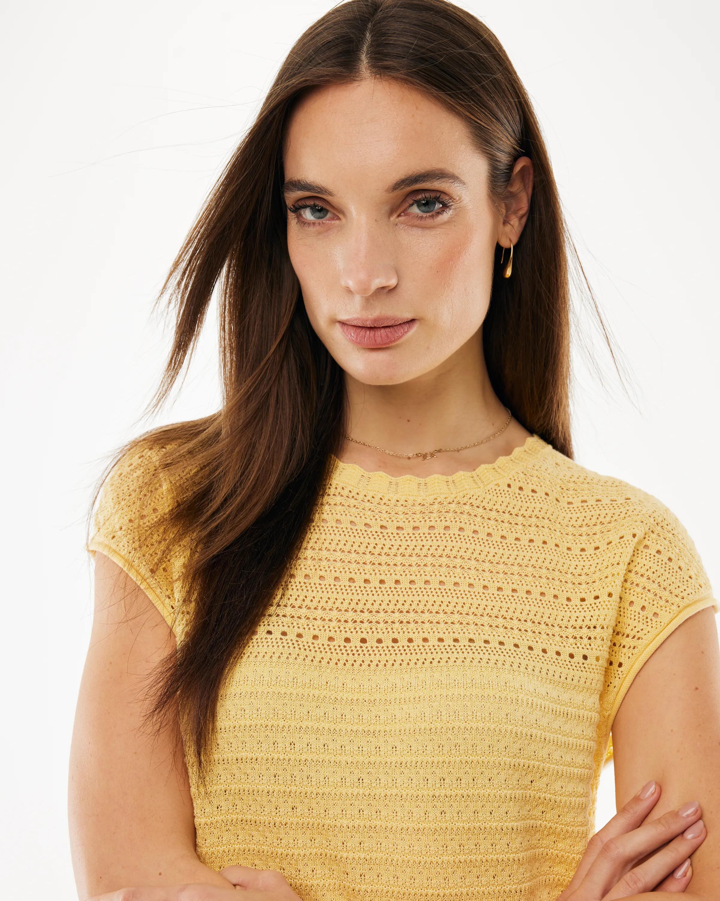 Ajour Capsleeve Top Light Yellow