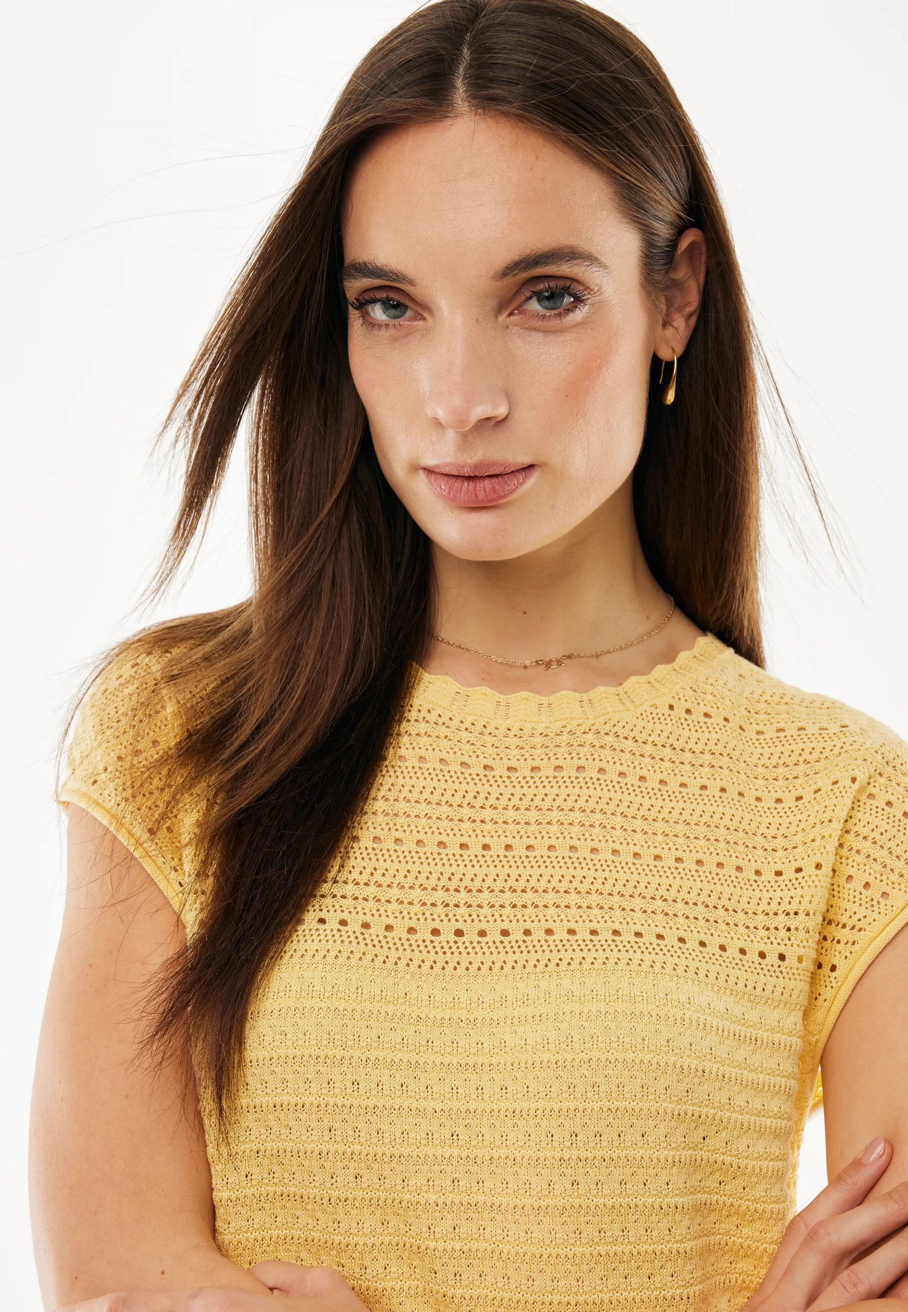 Ajour Capsleeve Top Light Yellow