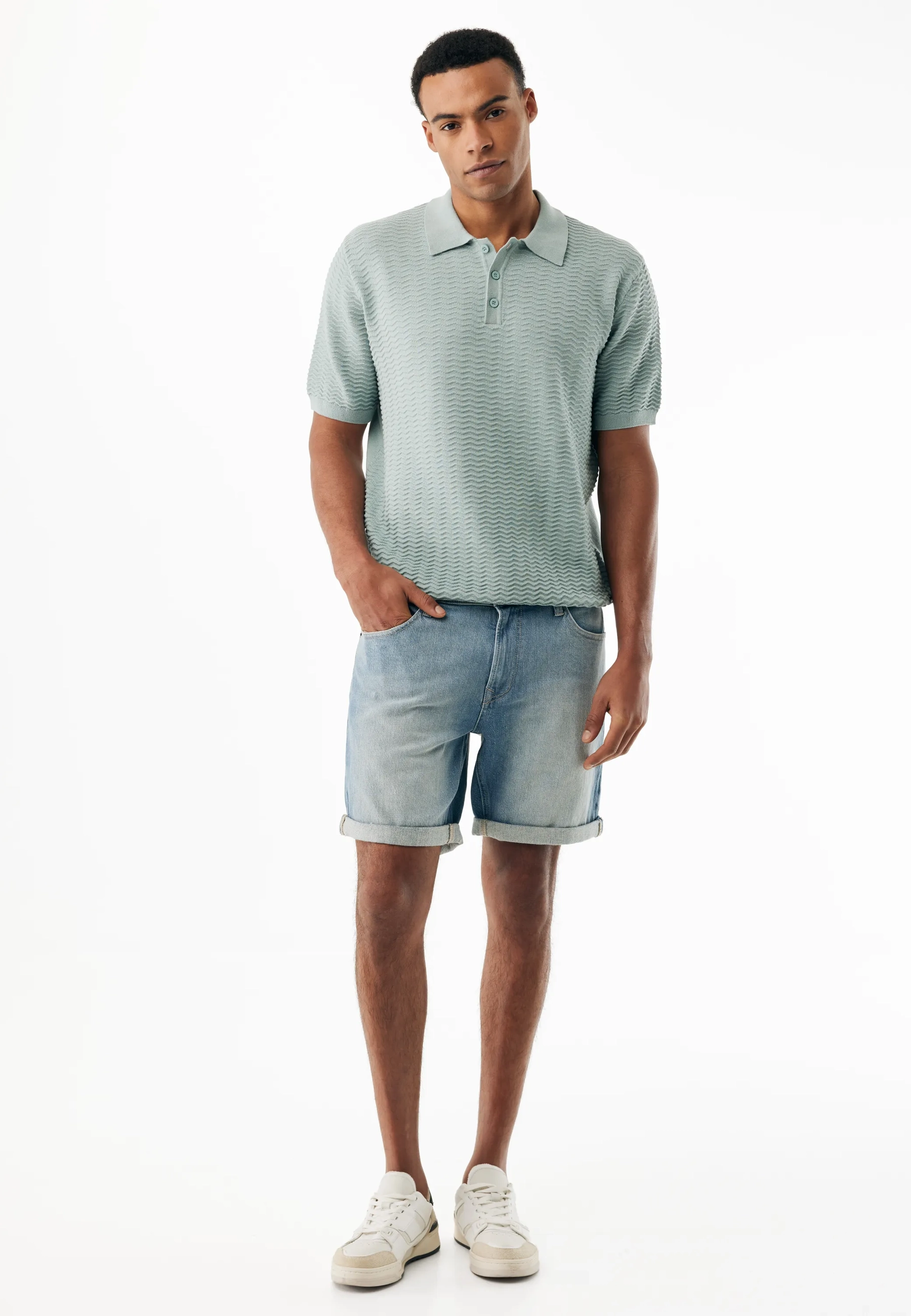 Jacquard Wave Polo Faded Green