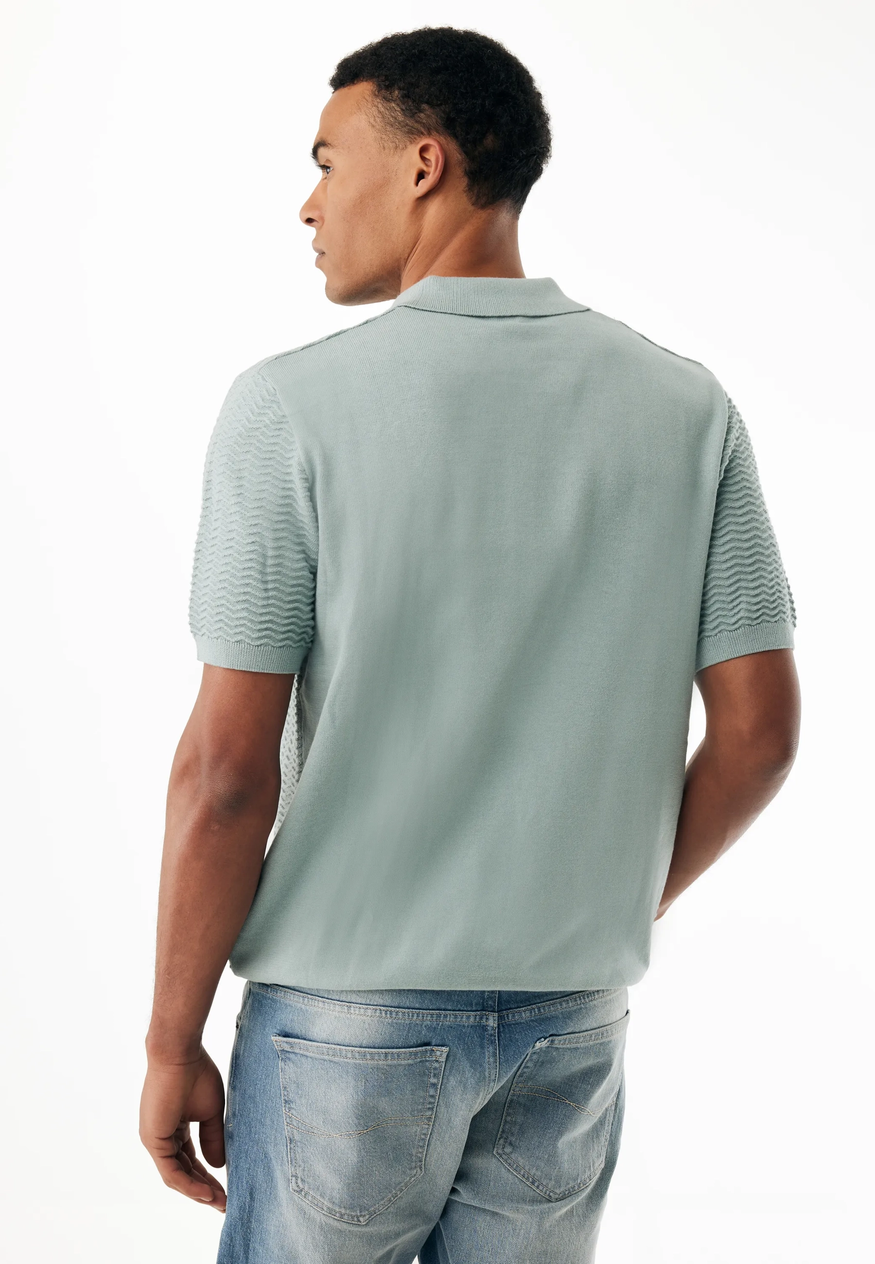 Jacquard Wave Polo Faded Green