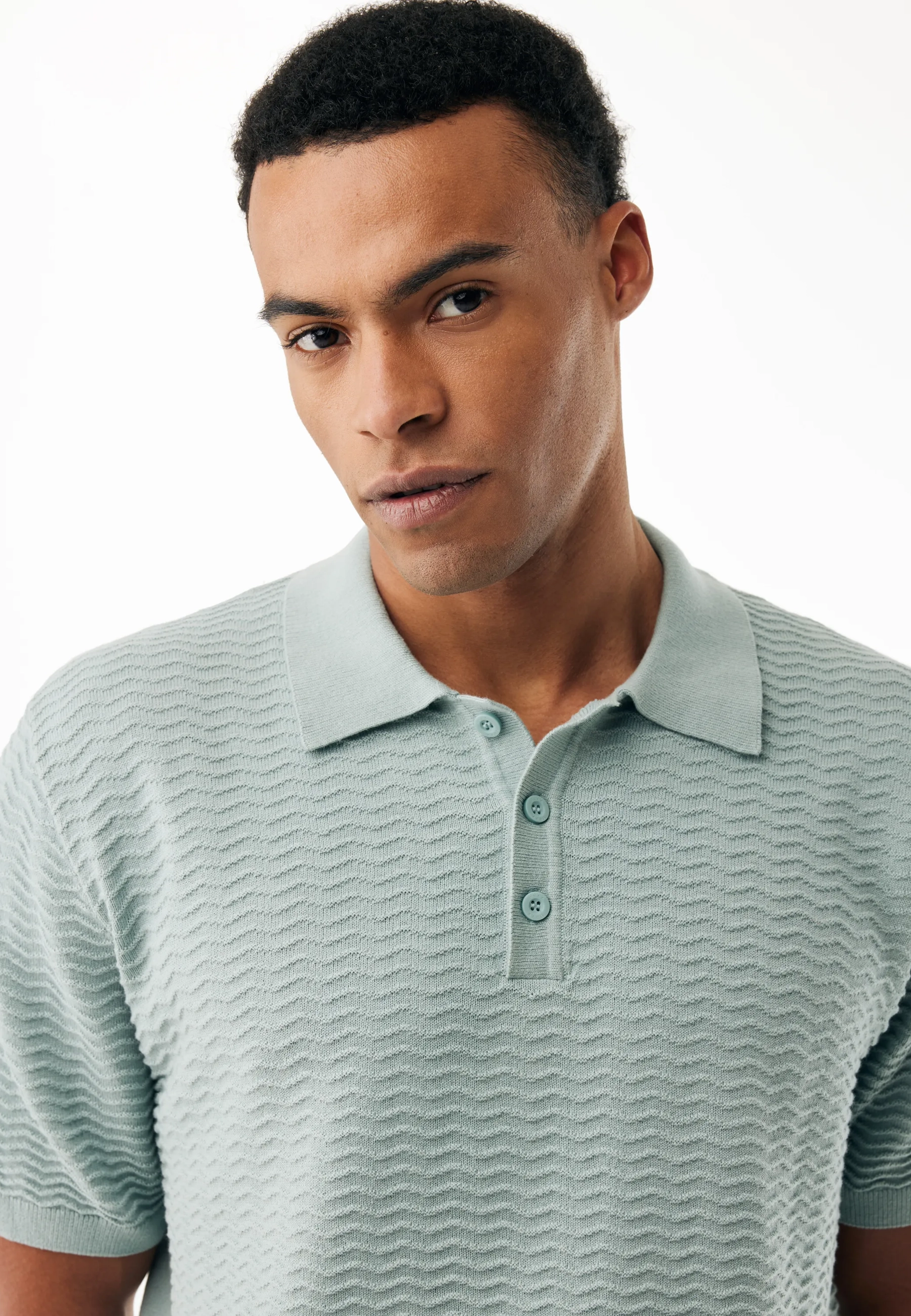 Jacquard Wave Polo Faded Green