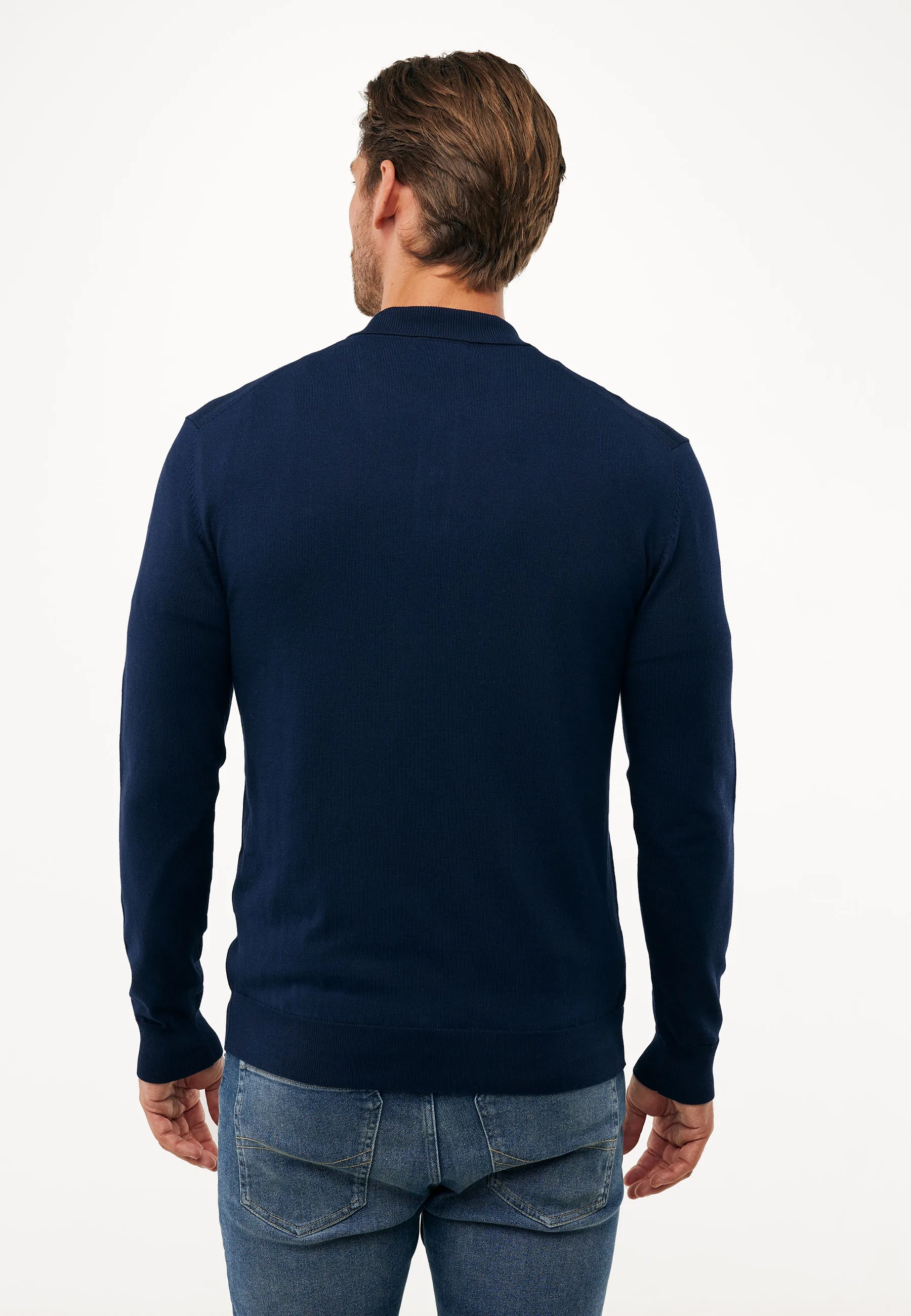 Andes gebreide polo lange mouw Mid navy