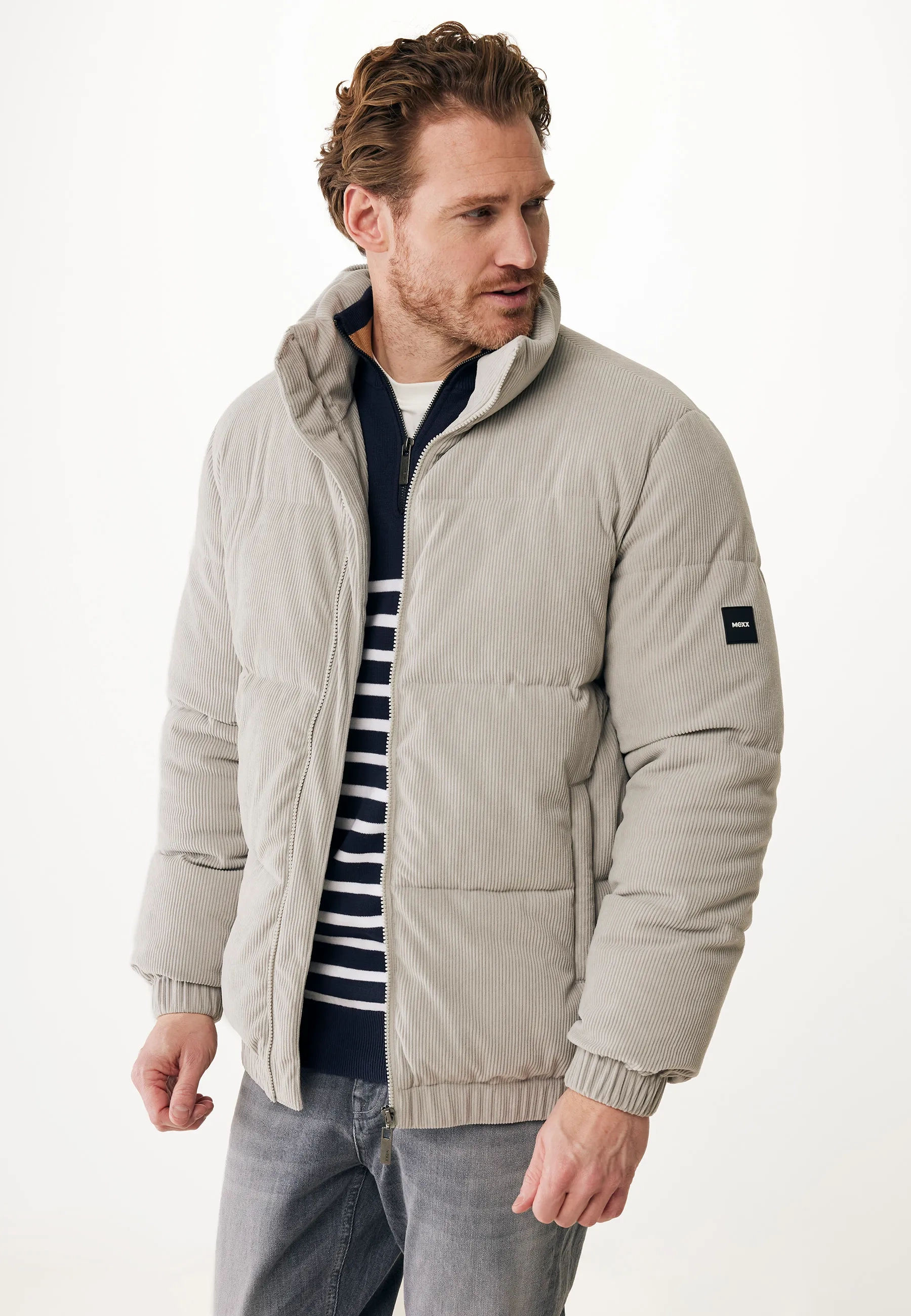 Mexx Heren | Light grey gewatteerde corduroy jas