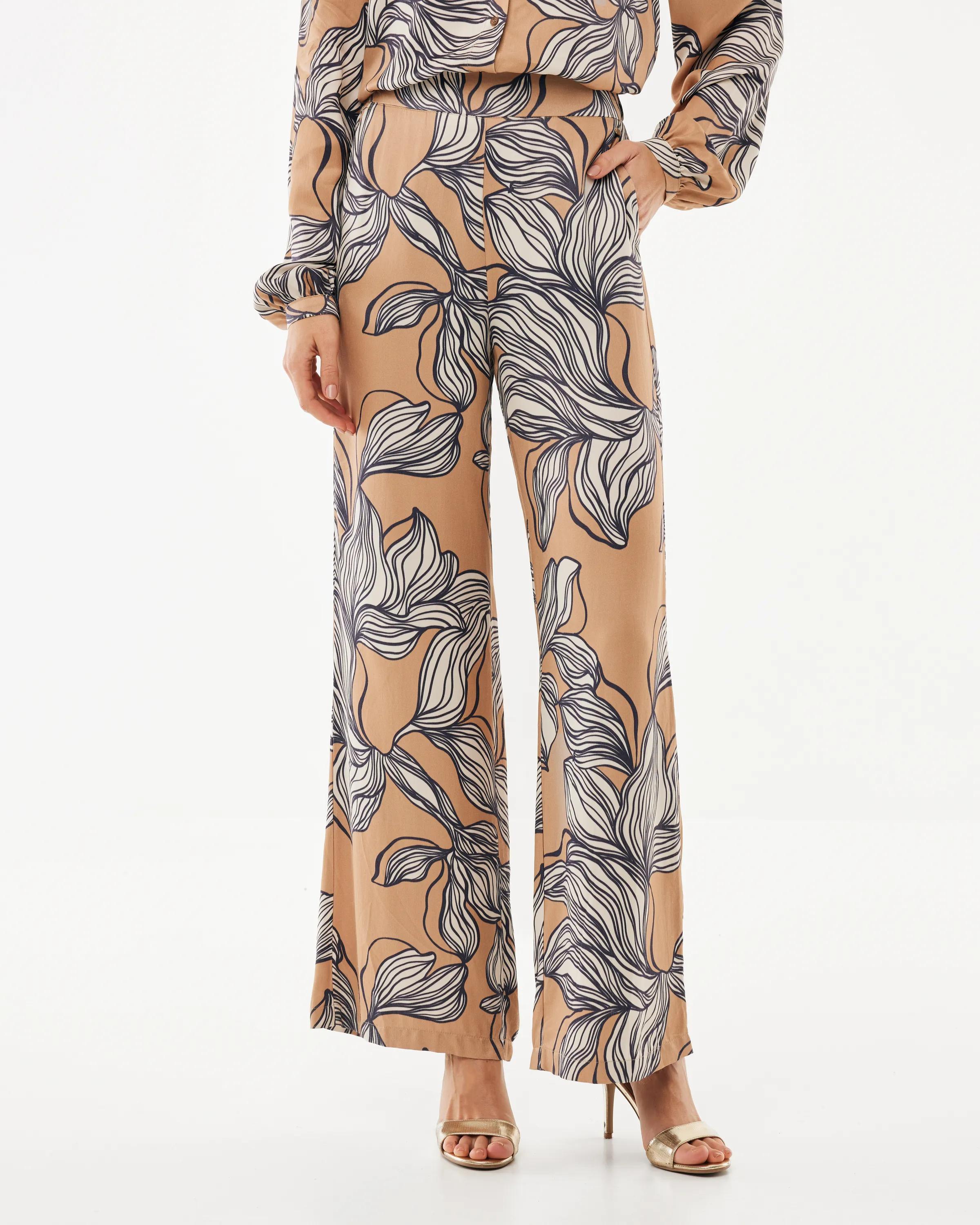 Graphic Flower Print Pants Wide Leg Multicolor