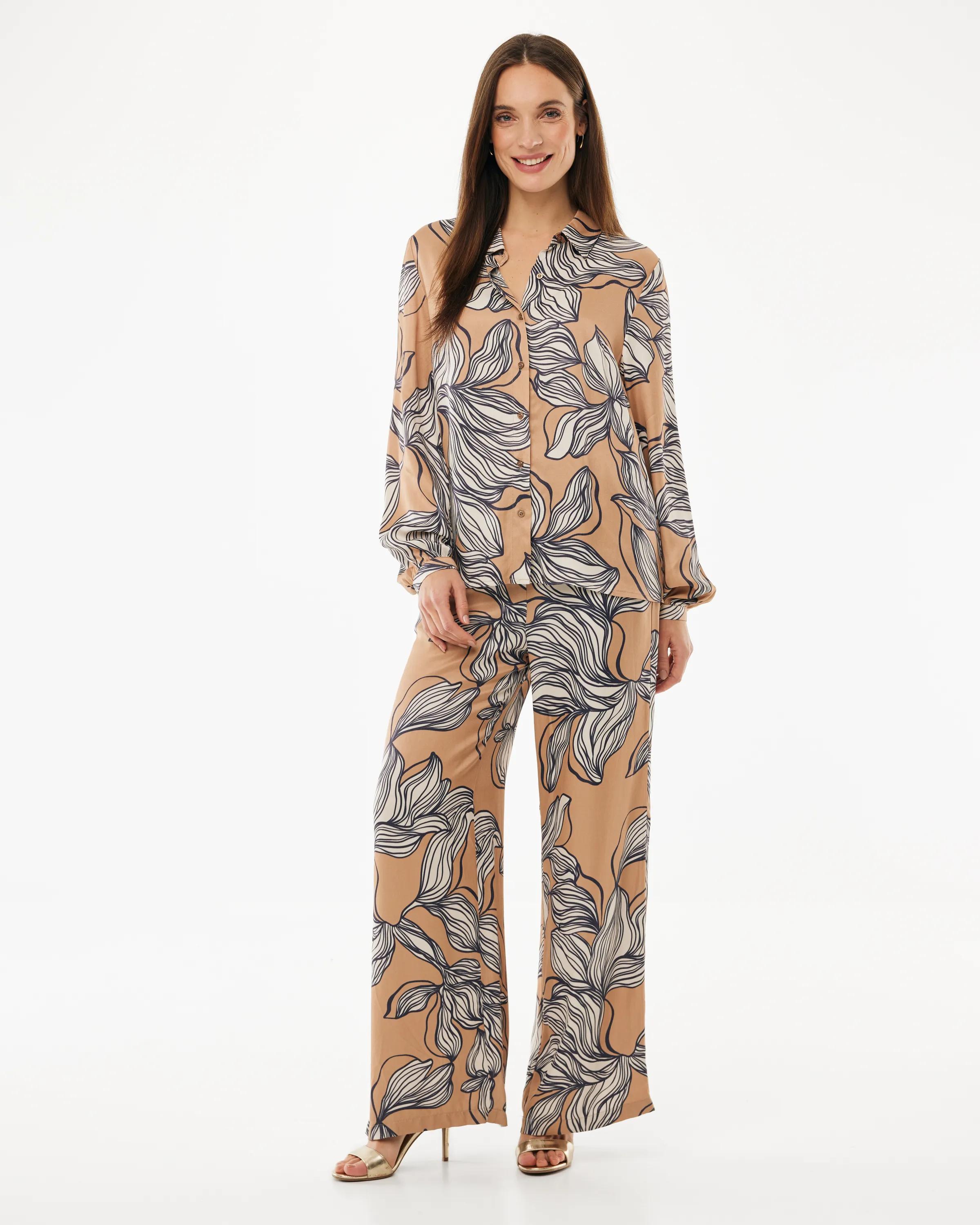 Graphic Flower Print Pants Wide Leg Multicolor