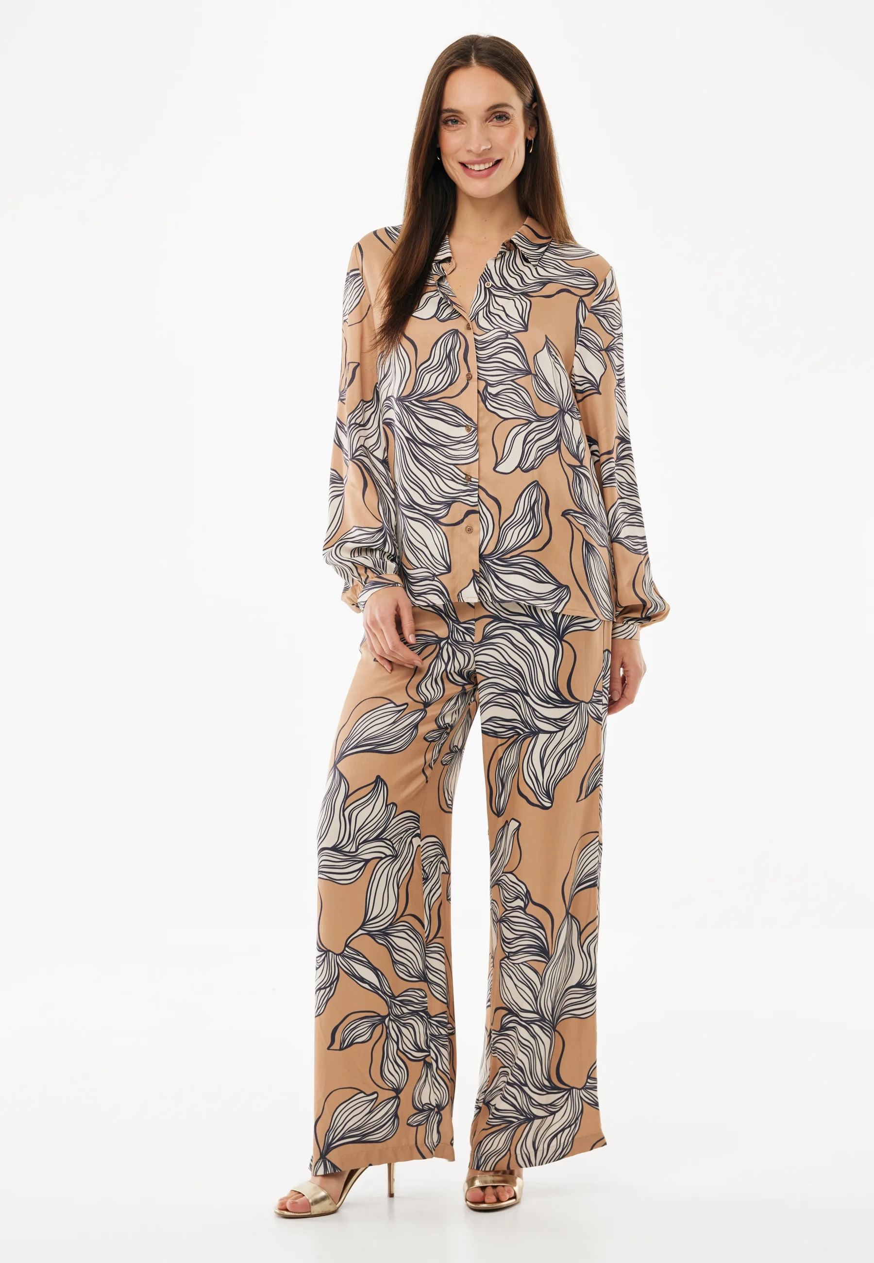 Graphic Flower Print Pants Wide Leg Multicolor