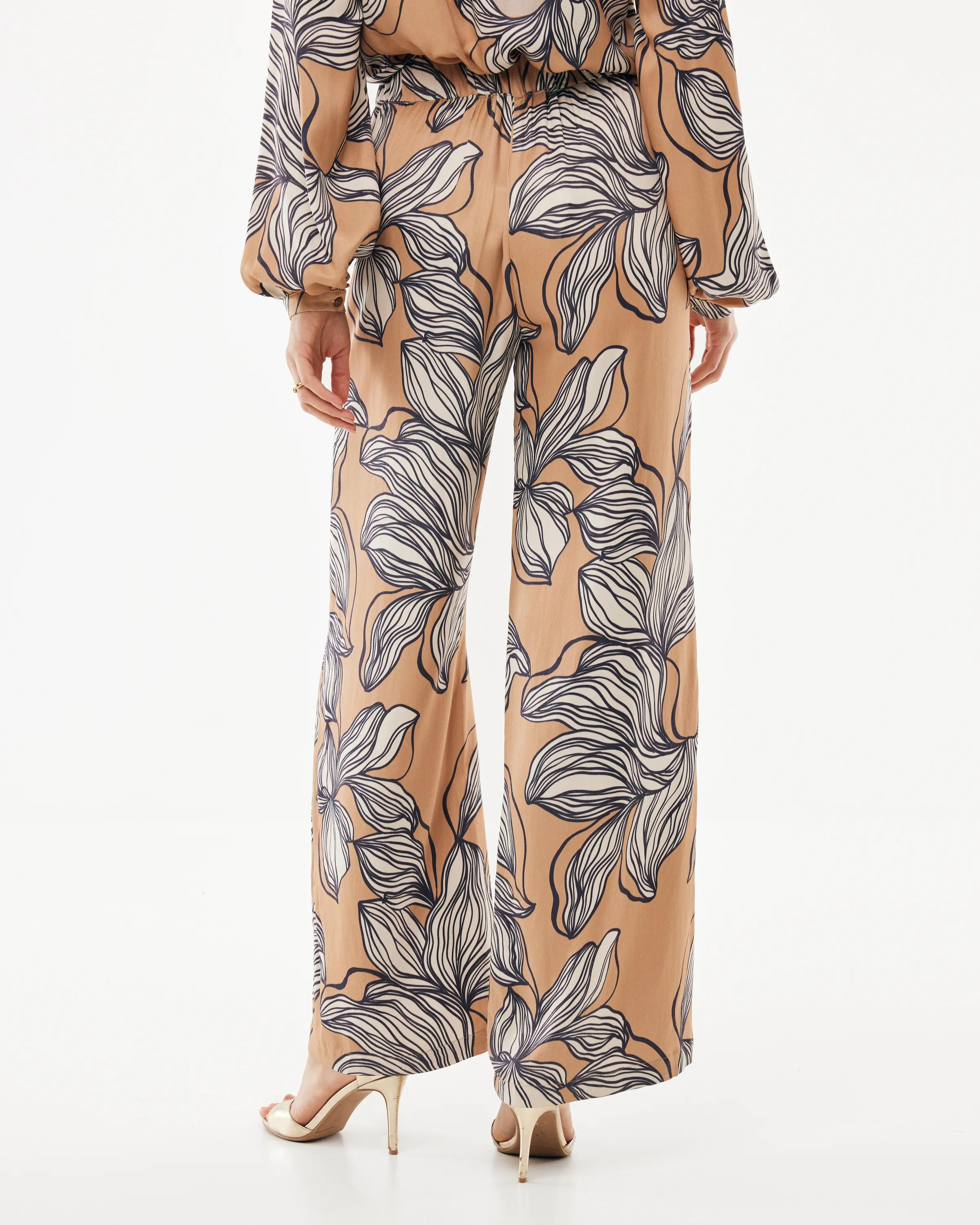 Graphic Flower Print Pants Wide Leg Multicolor