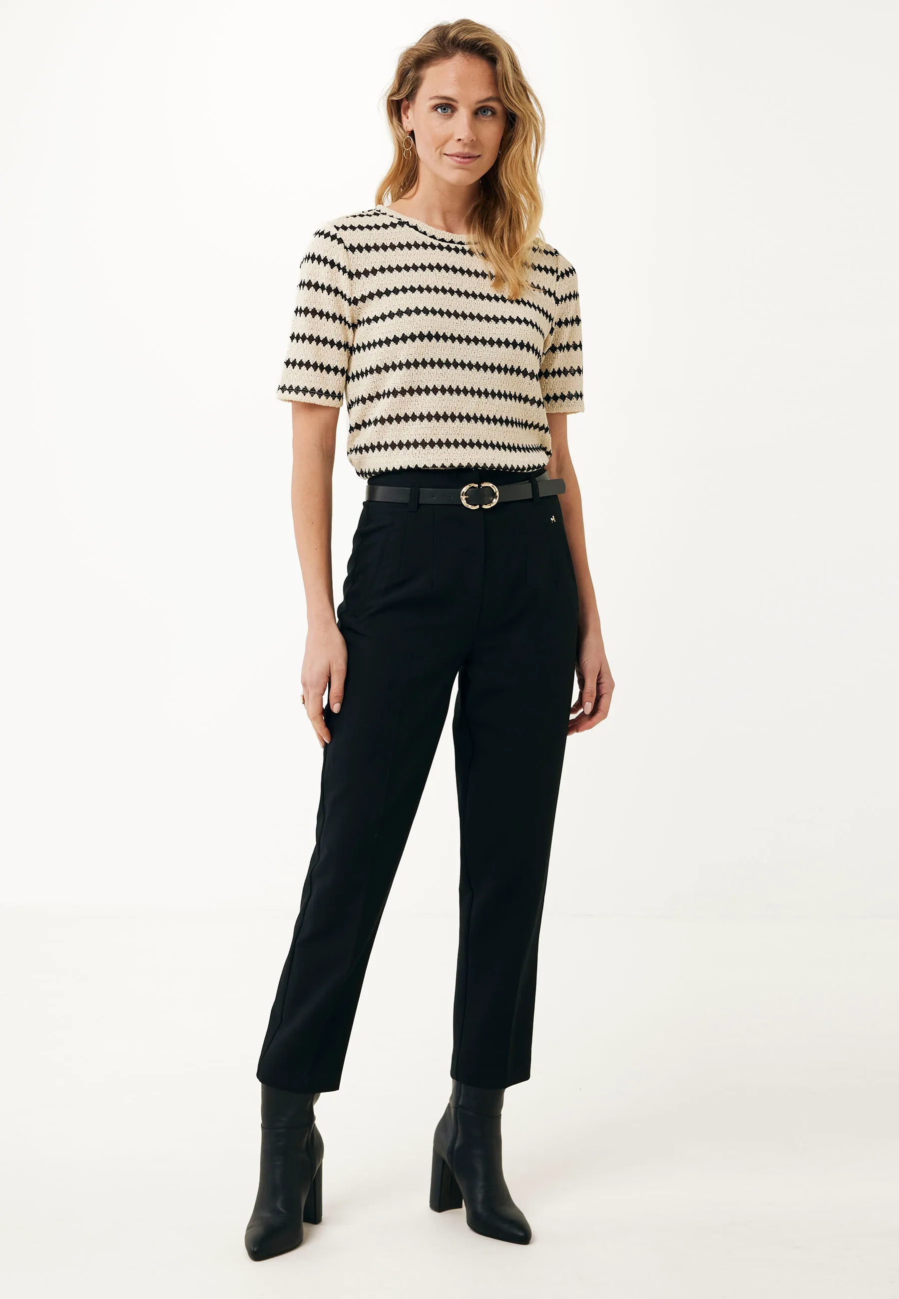 Broek met ceintuur tapered Zwart