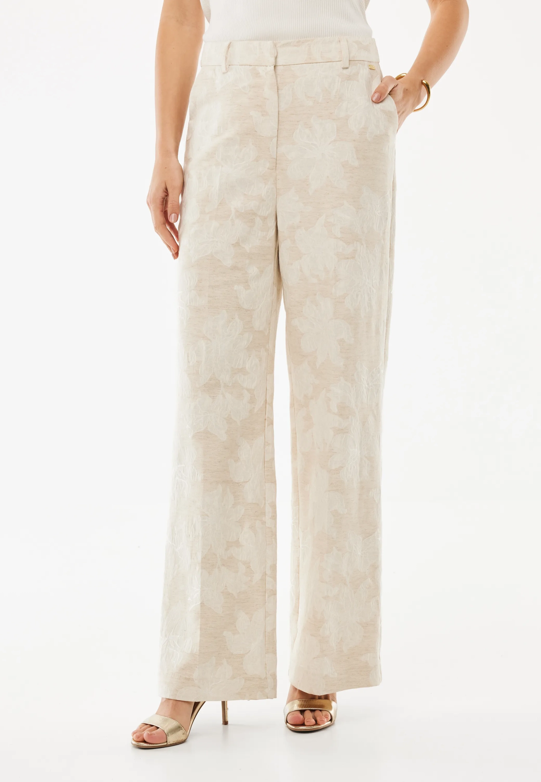 Flower Jacquard Pants Straight Leg Light Sand