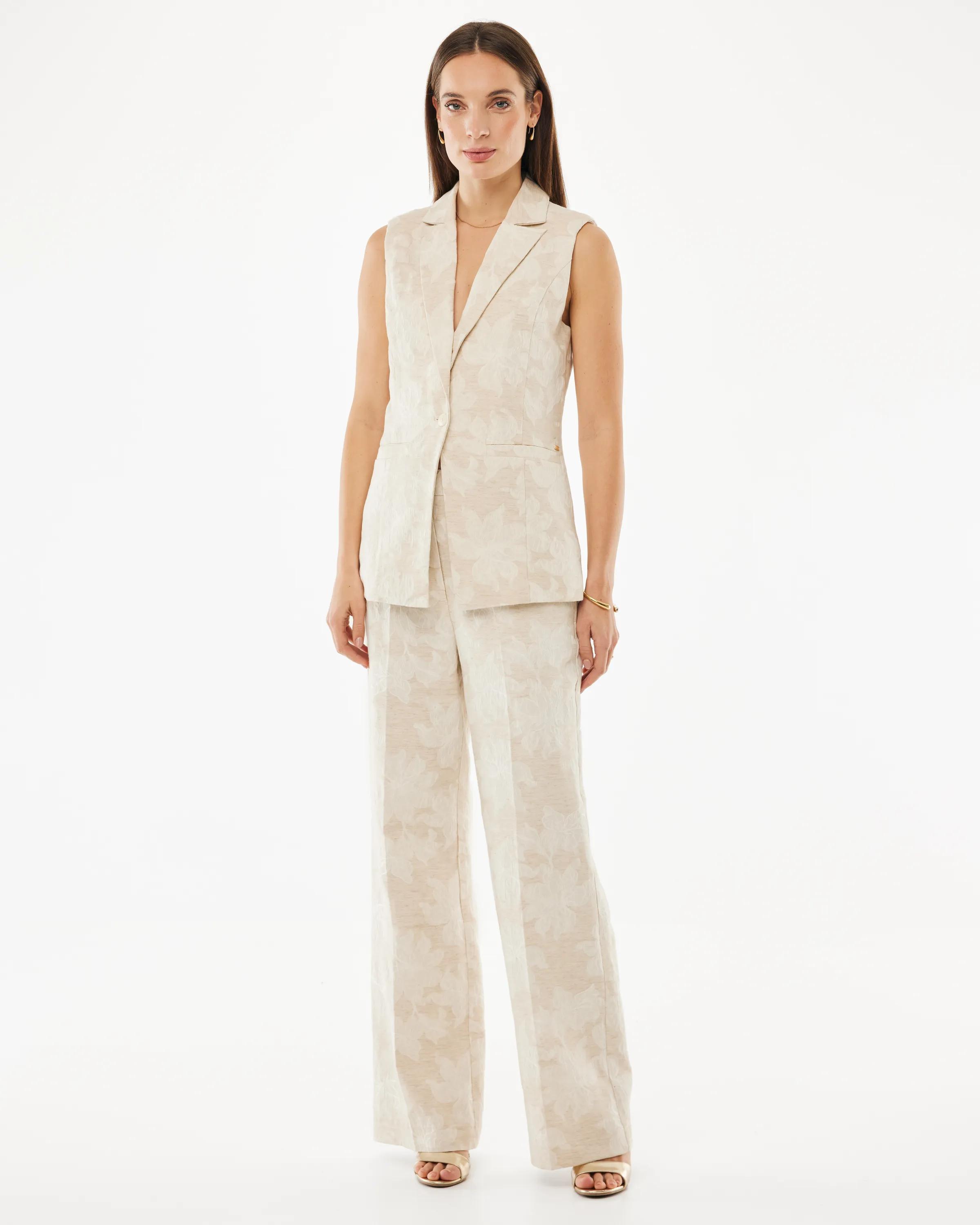Flower Jacquard Pants Straight Leg Light Sand