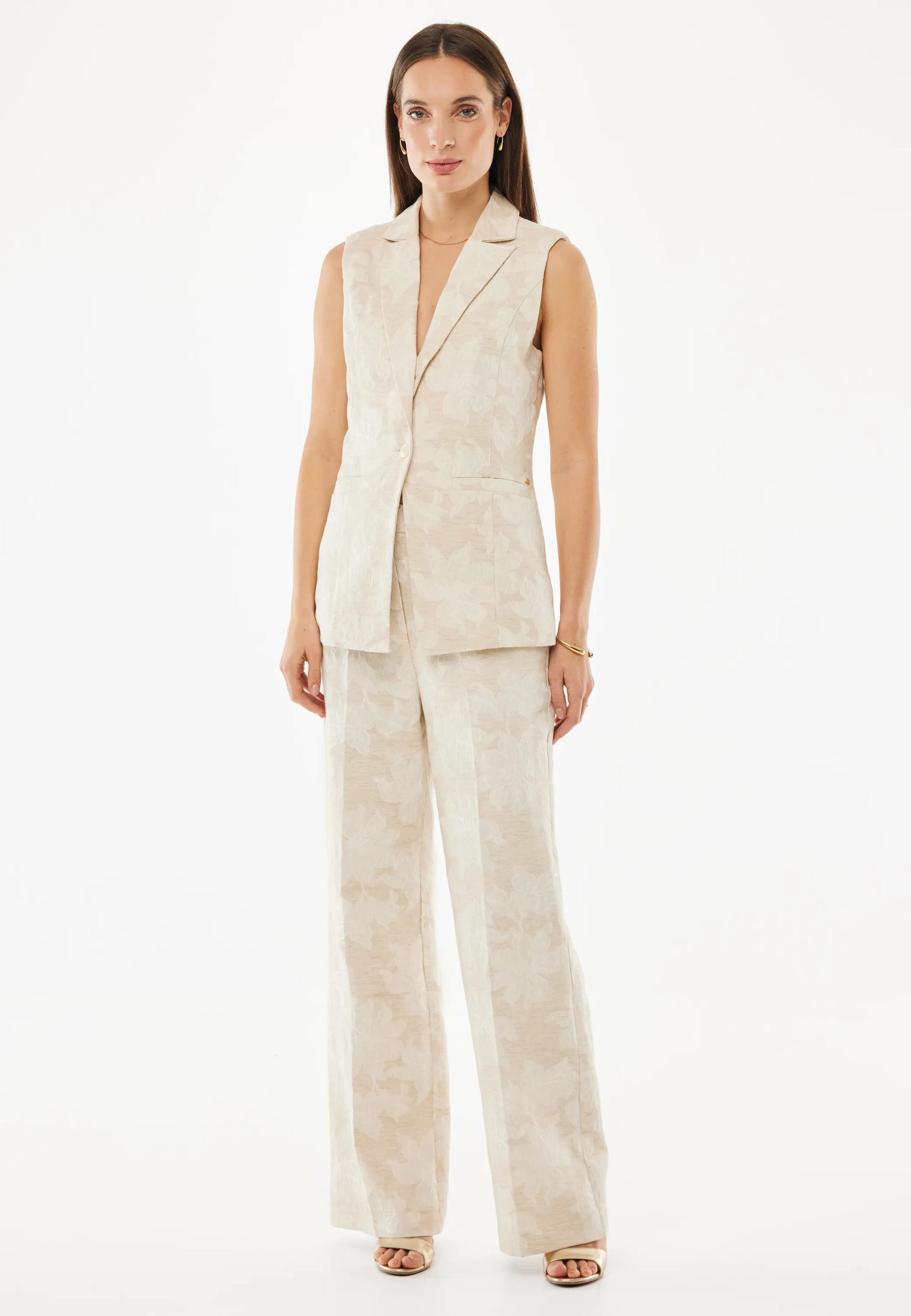 Flower Jacquard Pants Straight Leg Light Sand