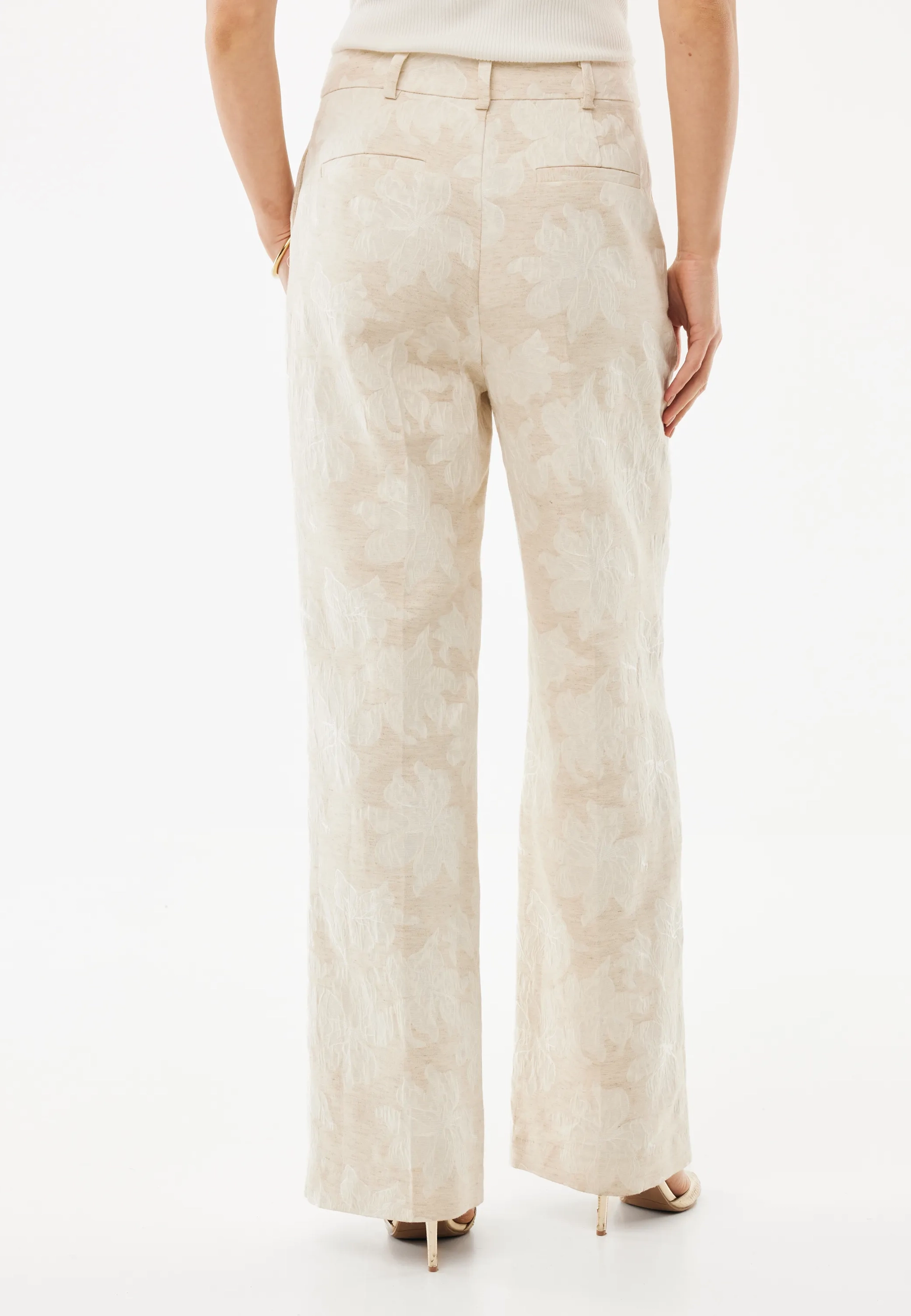 Flower Jacquard Pants Straight Leg Light Sand