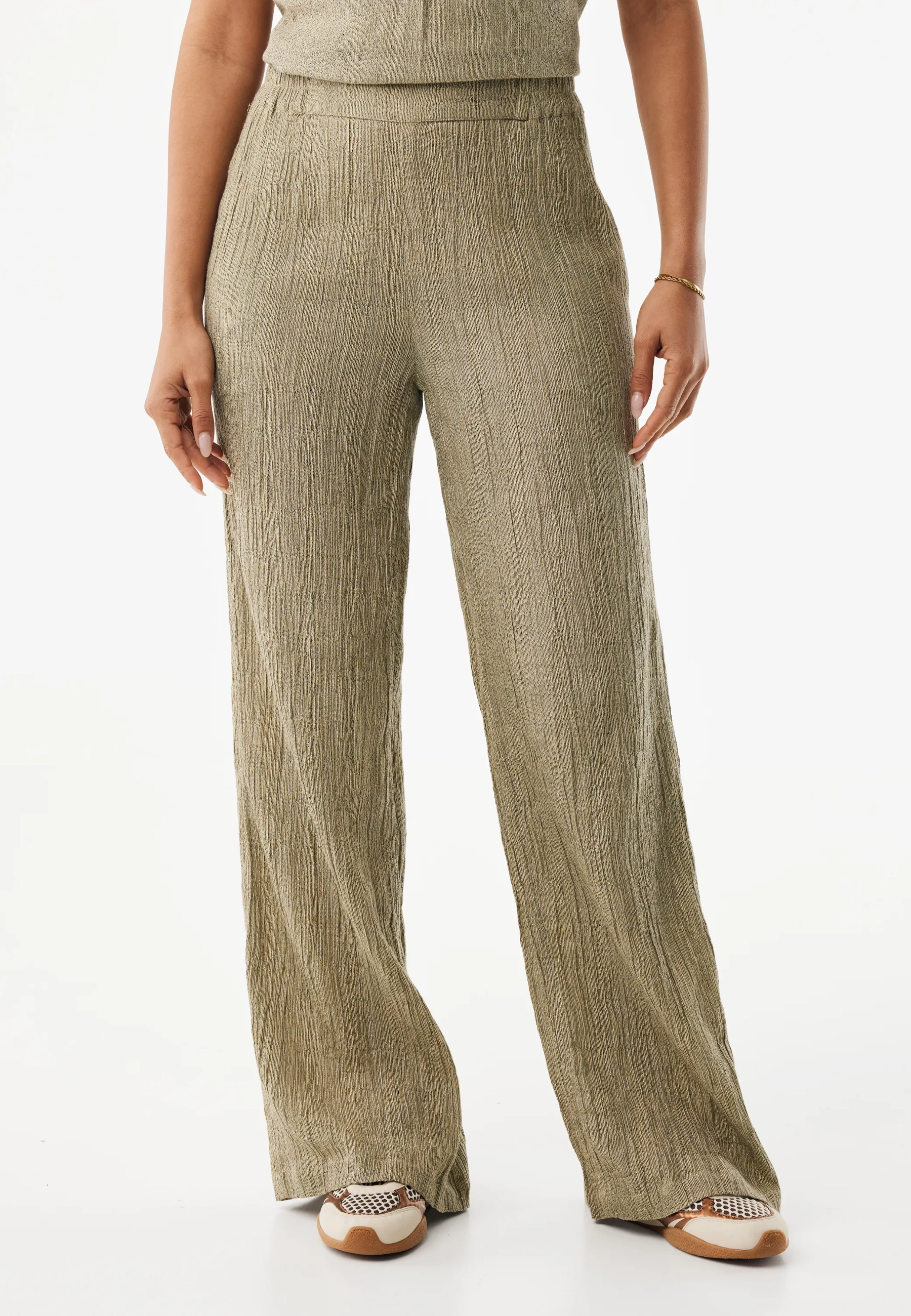 Crincle Pants Wide Leg Gold Glitter