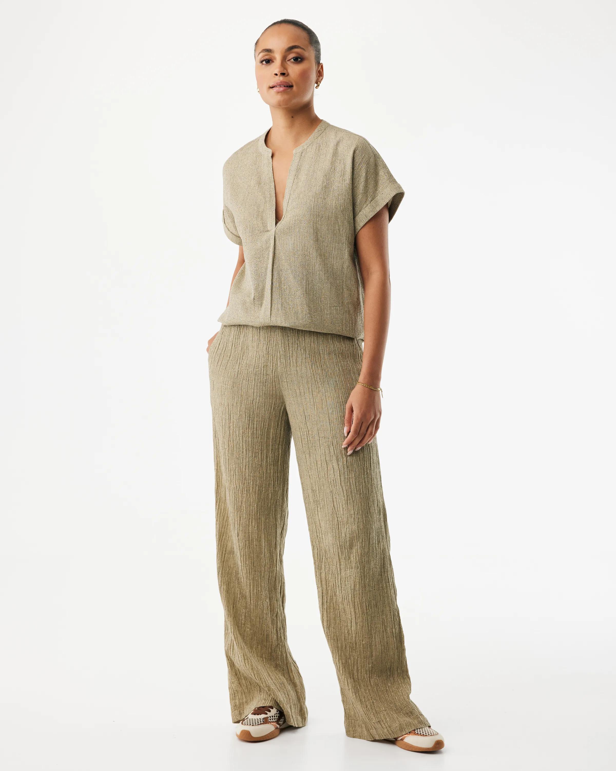 Crincle Pants Wide Leg Gold Glitter